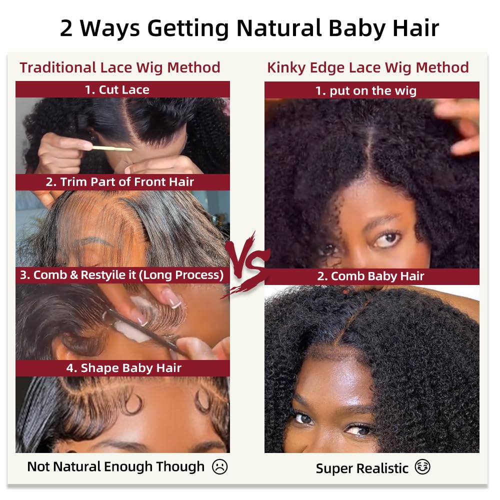 Beauhair Glueless Afro Curly Wigs with 4C Edges hairline Human Virgin Hair wig 4x4 Lace Front Afro Kinky Curly wig 210% Density