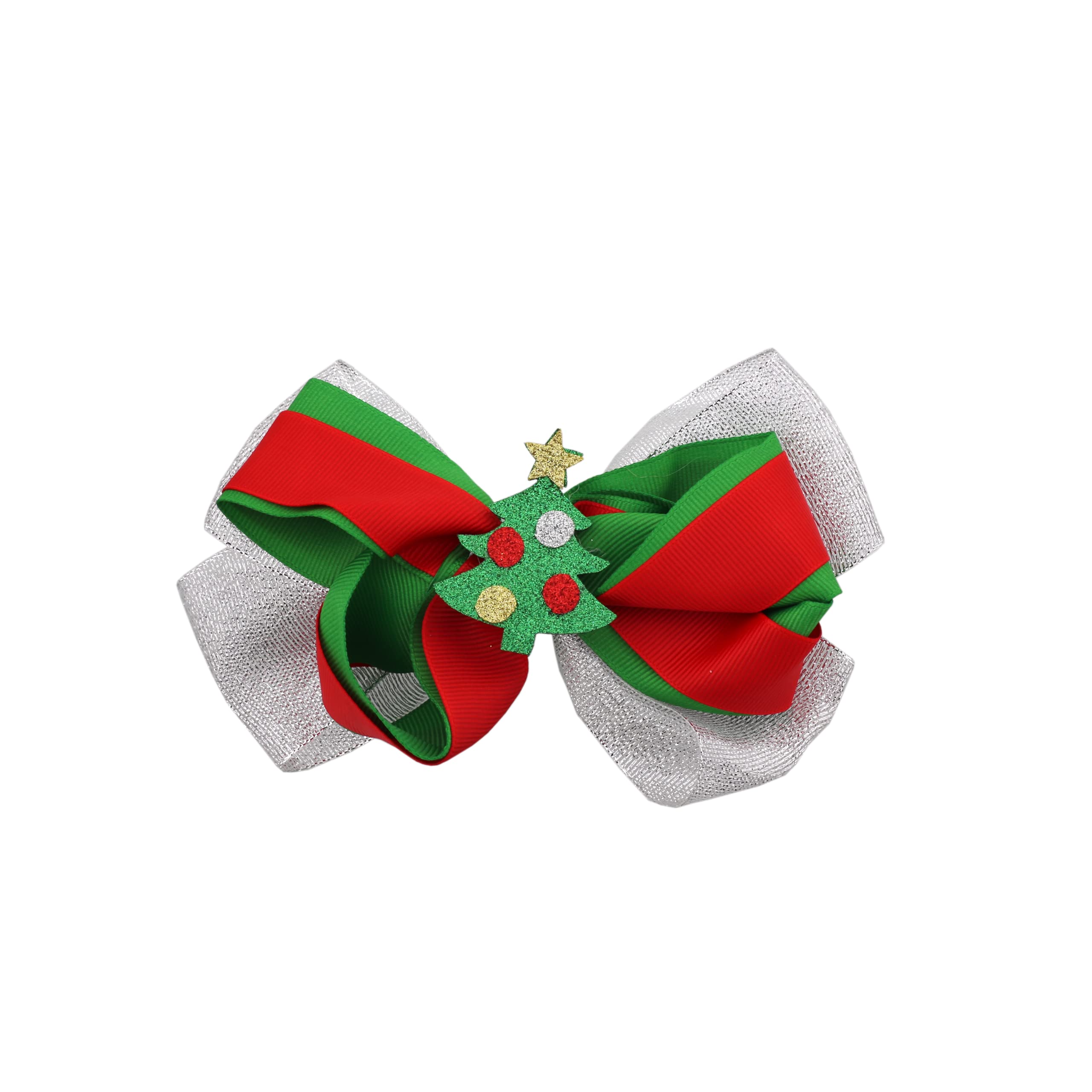 Hair Bow with Christmas Tree Tinsel Bow - Silver