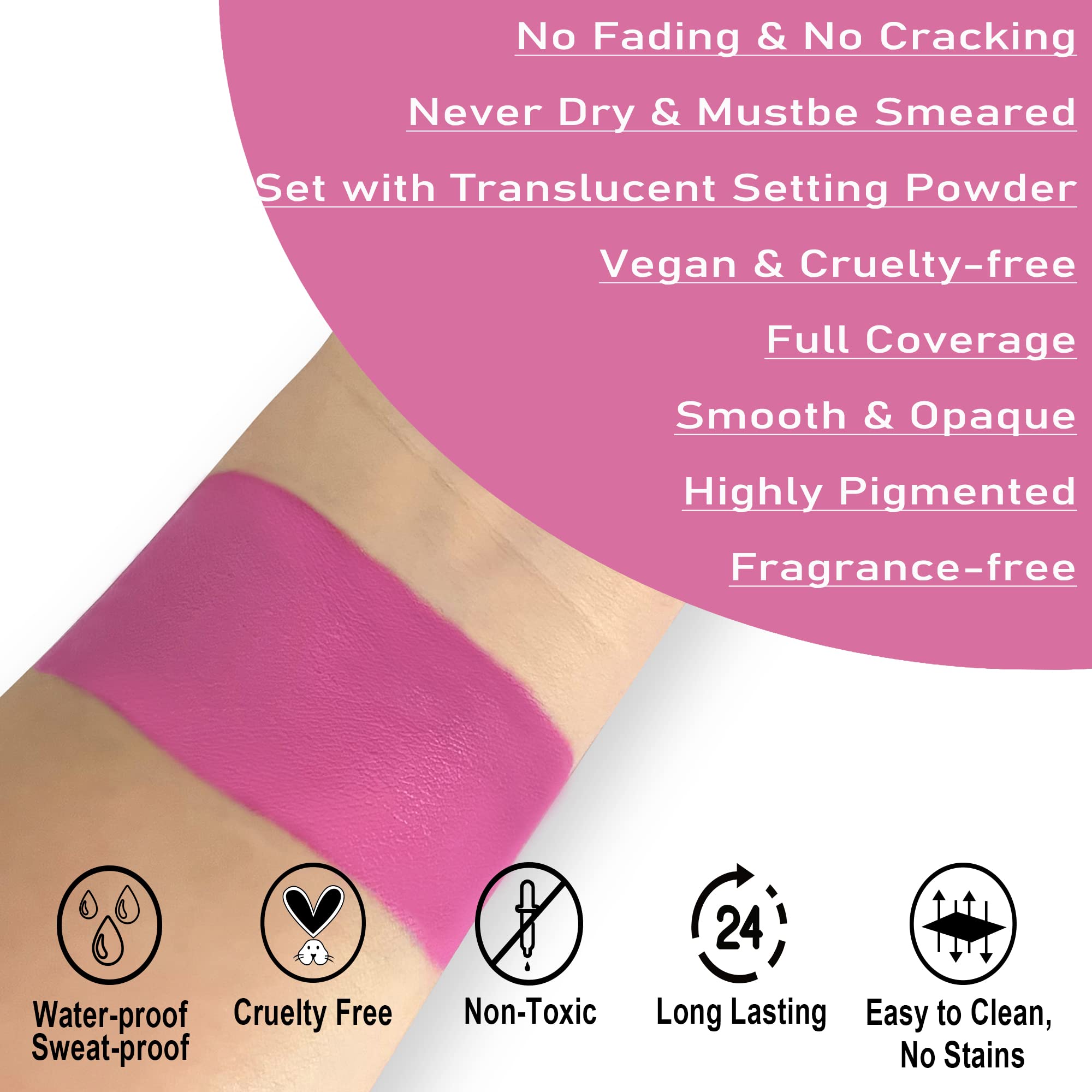 Ccbeauty Hot Pink Face Body Paint Stick, Pink Eye Black Sticks For Sports, Cream Facepaint Foundation Makeup, Face Painting Kit