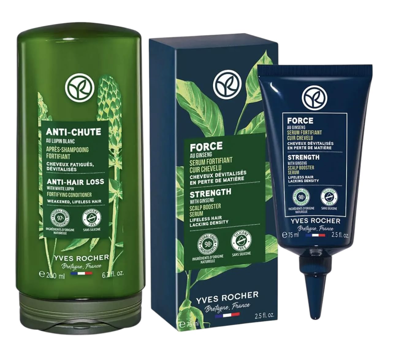 Yves Rocher Hair Growth & Strengthening Serum Ginseng Extract and Anti Hair Loss Conditioner Intensive Nourishment for Scalp  7
