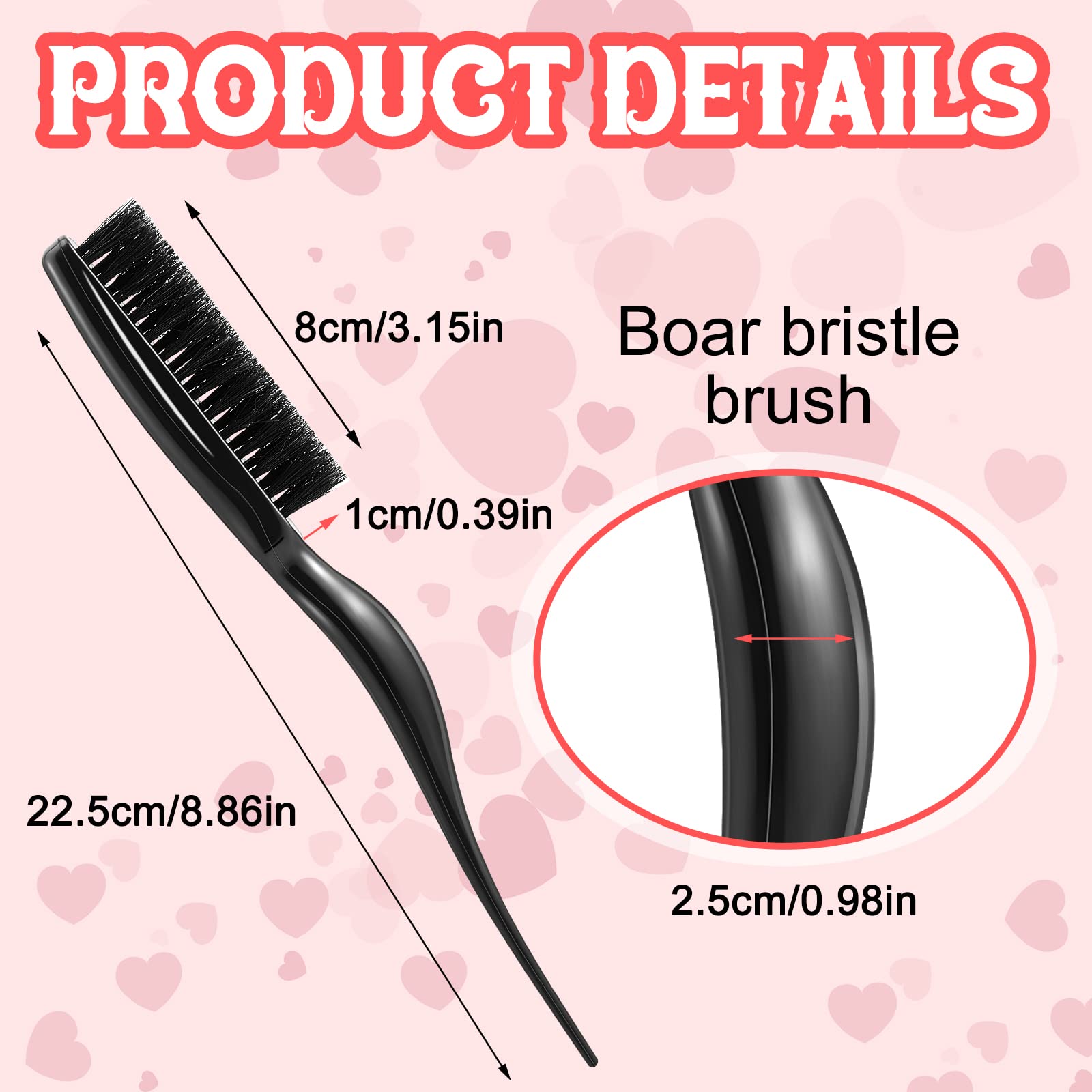 2 Pieces Boar Bristle Brush Comb Hair Teasing Brush For Women Men Salon Boar Nylon Bristle Beauty Styling Backcombing Brush (Bla
