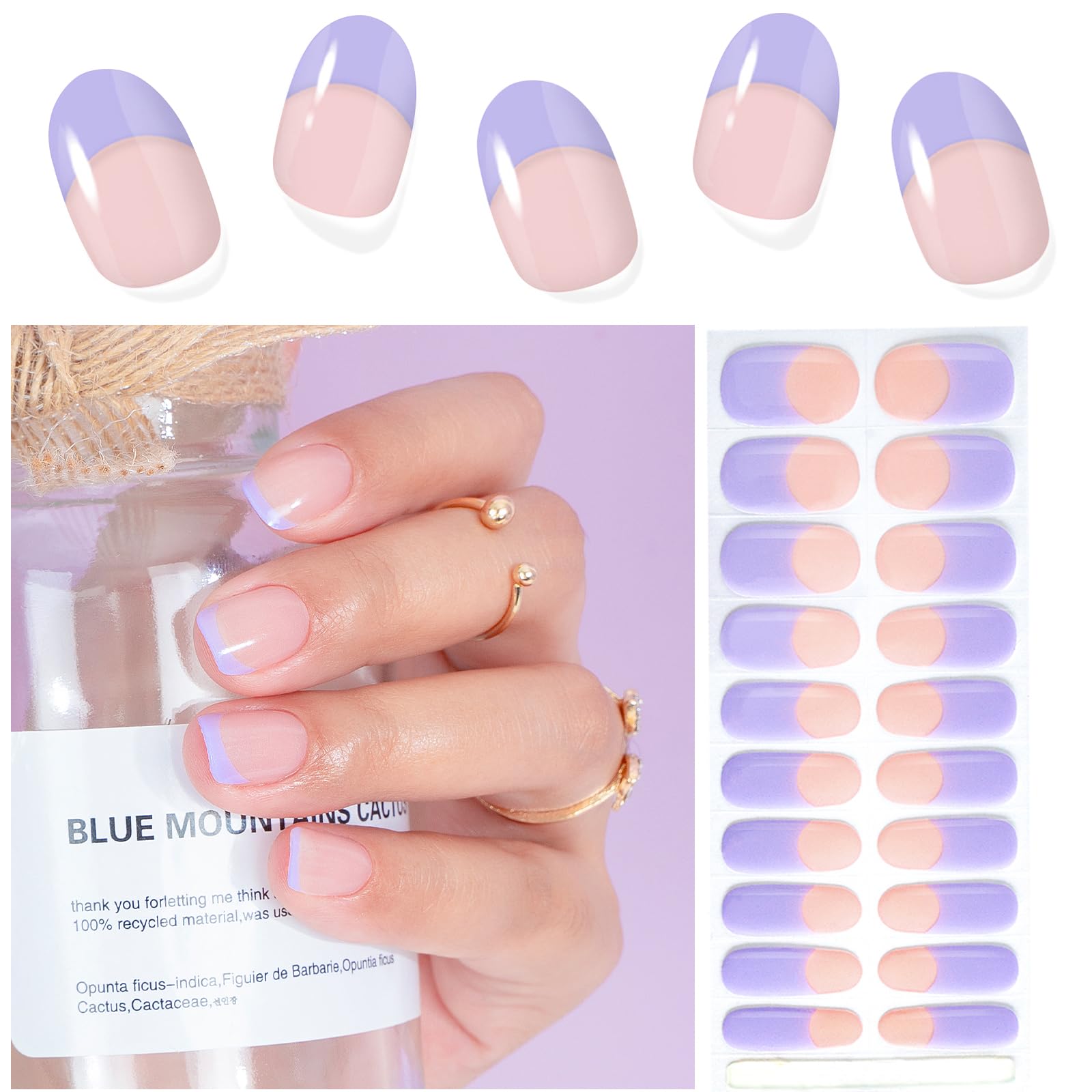 20pcs Semi Cured Gel Nail Strips French Tips for Women,Gel Nail Wraps UV Gel Nail Stickers Required UV Light for Home Nail DIY S