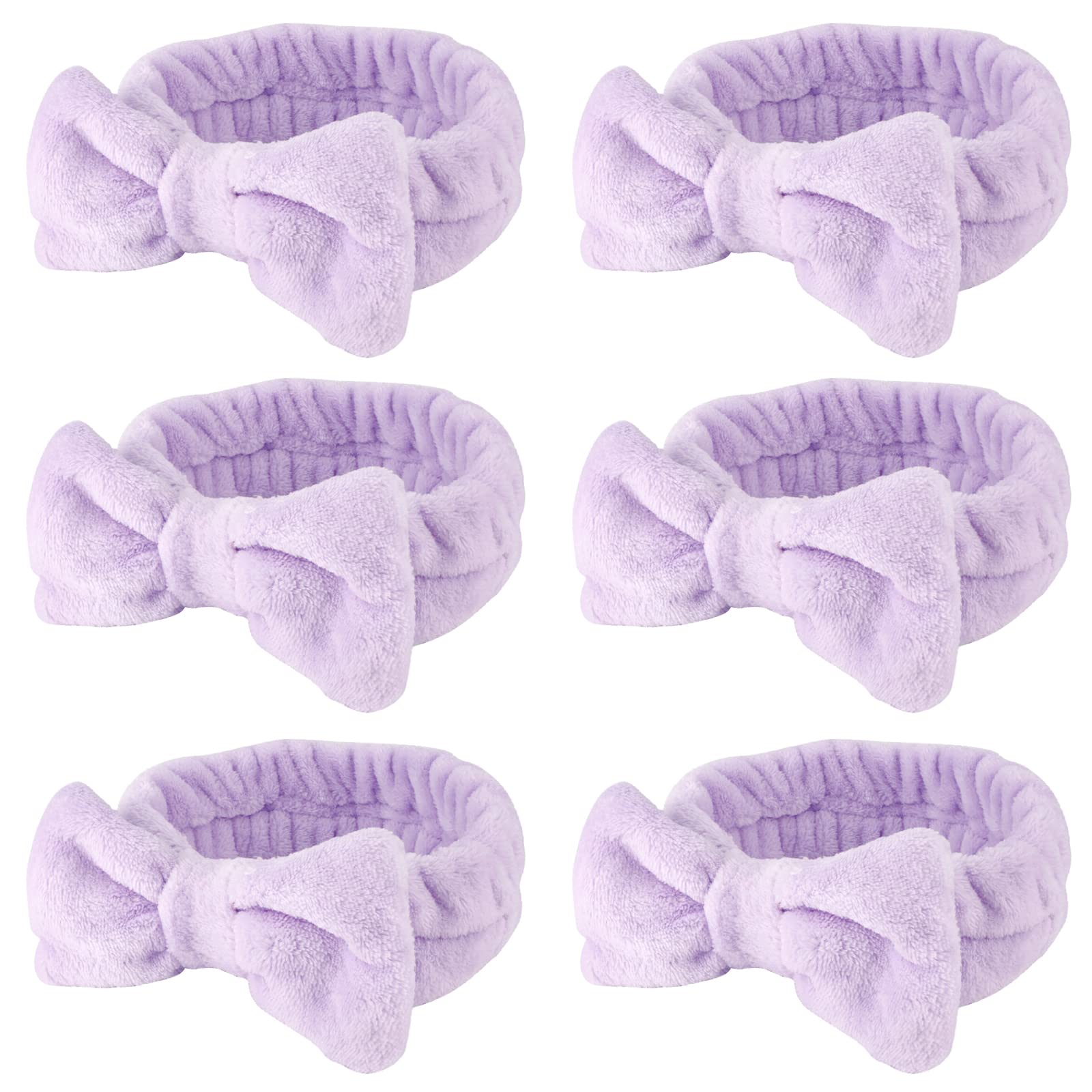 WHAVEL 6 Pack Purple Spa Microfiber Bow Headbands for Washing Face, Skincare Headbands, Facial Headband Set, Soft Fluffy Headban
