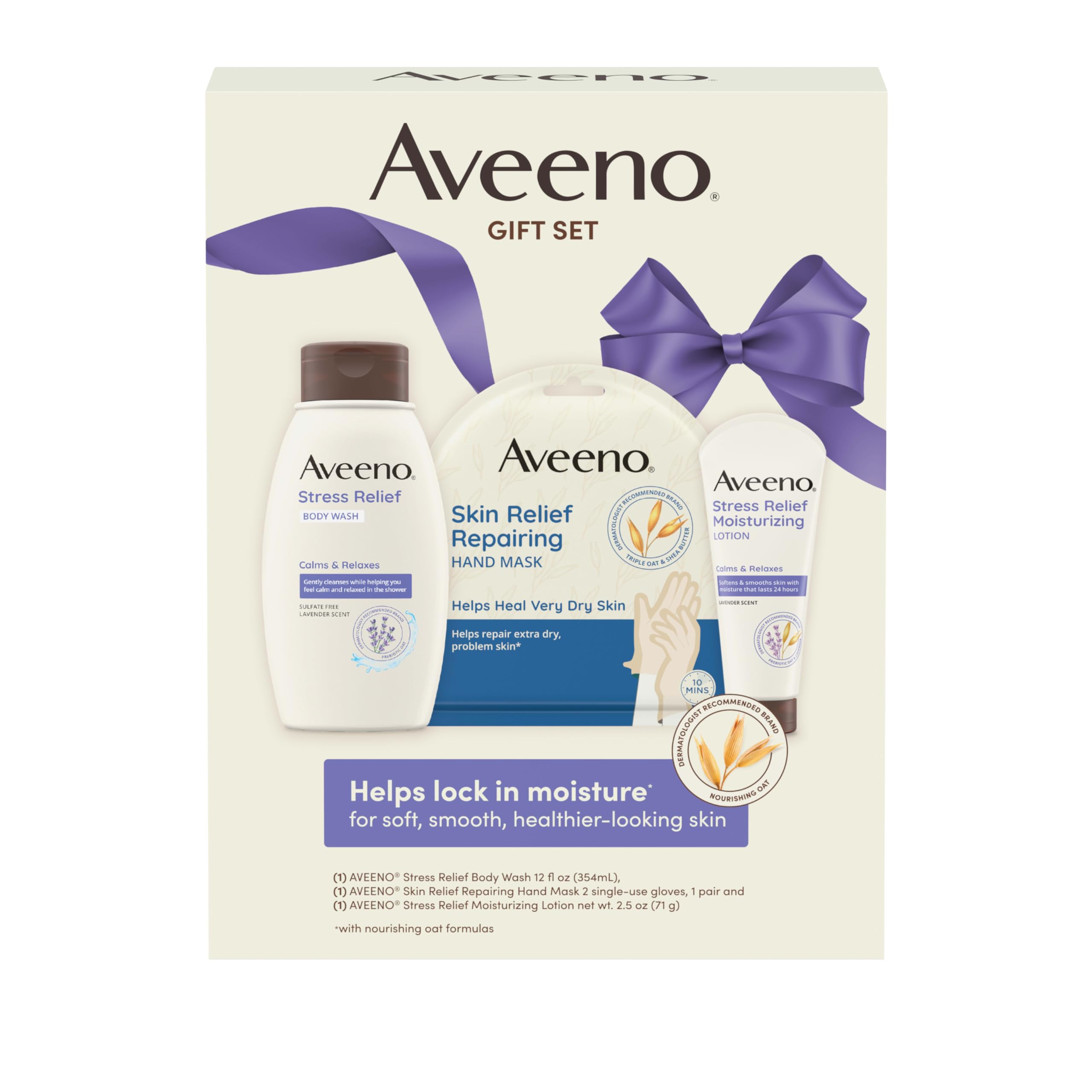 Aveeno Stress Relief Gift Set, Skincare Set for Sensitive Skin with Soothing Body Wash & Moisturizing Body Lotion, plus, Skin Re