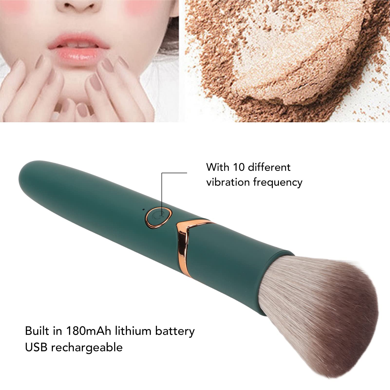 Electric Makeup Brush Usb Rechargeable 10 Gears Vibration Makeup Brush Liquid Powder Blusher Concealer Makeup Brush, Waterproof