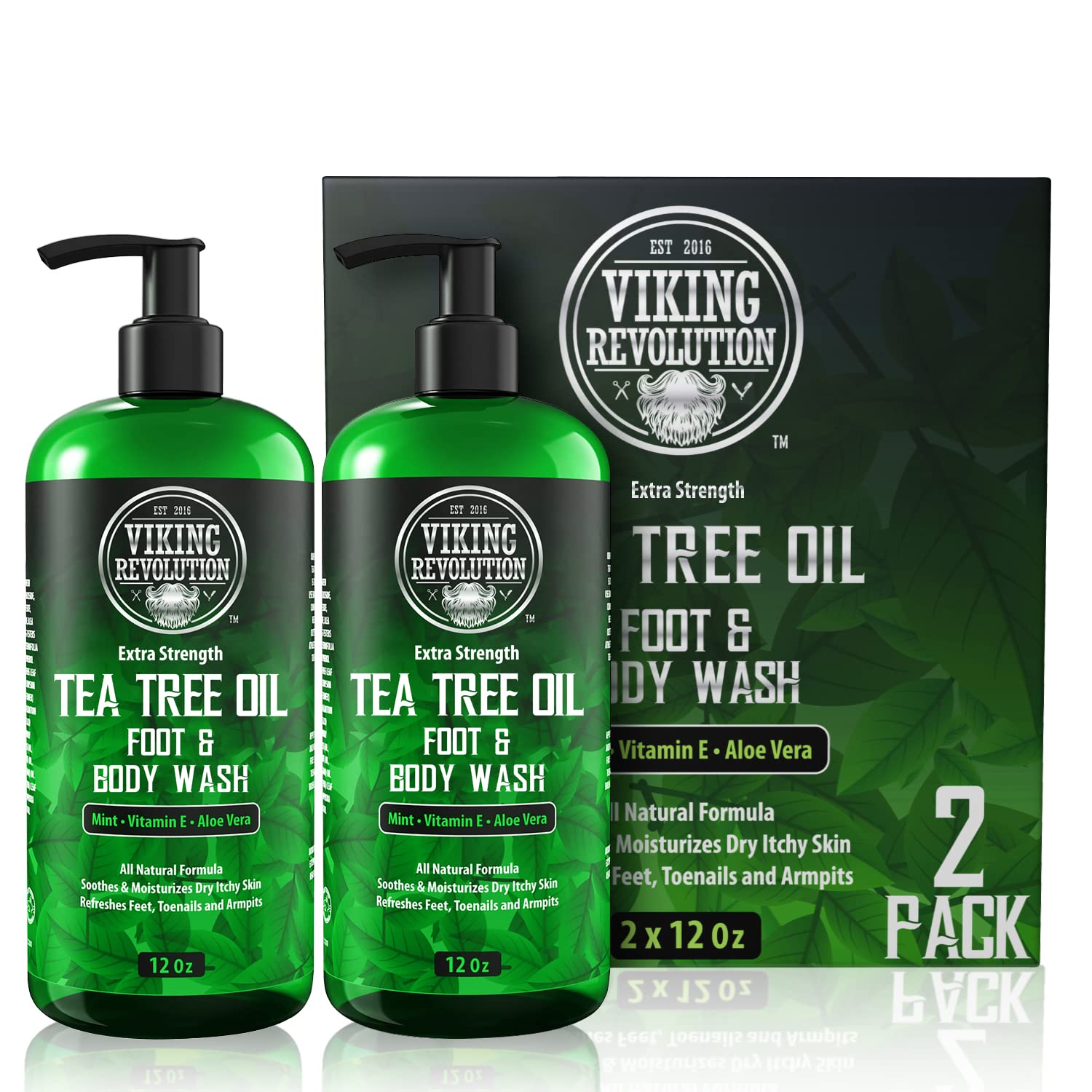 Viking Revolution Tea Tree Oil Body Wash Soap for Men - Helps Athlete's Foot, Toenail, Jock Itch, Eczema, Ringworm & Body Odors 