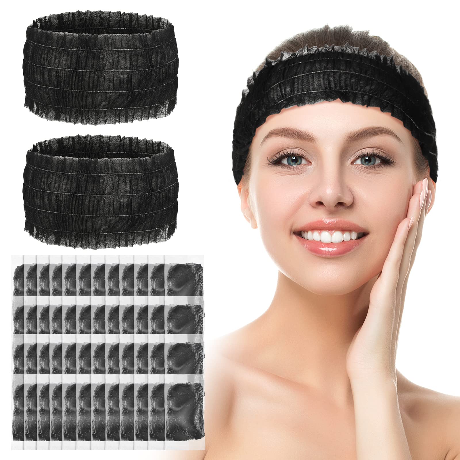 100 Pieces Disposable Headbands Soft Non Woven Facial Spa Headbands Cloth Stretch Skin Care Hair Band Salon Makeup Sauna Supplie