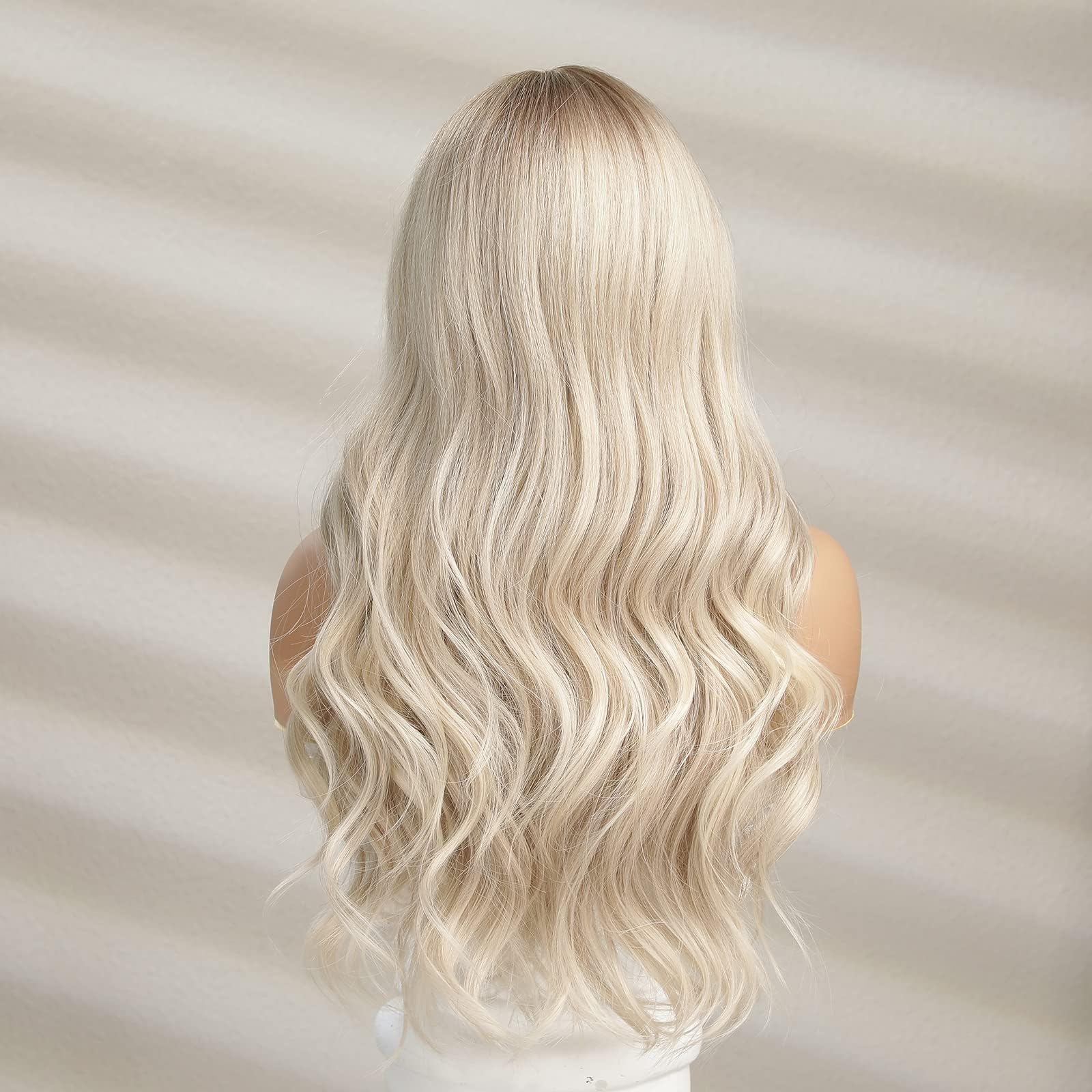 Jooler Blonde Wig With Bangs Platinum Blonde Wigs For Women Long Blonde Wig For Women Ombre Blonde Wigs With Dark Roots Natural