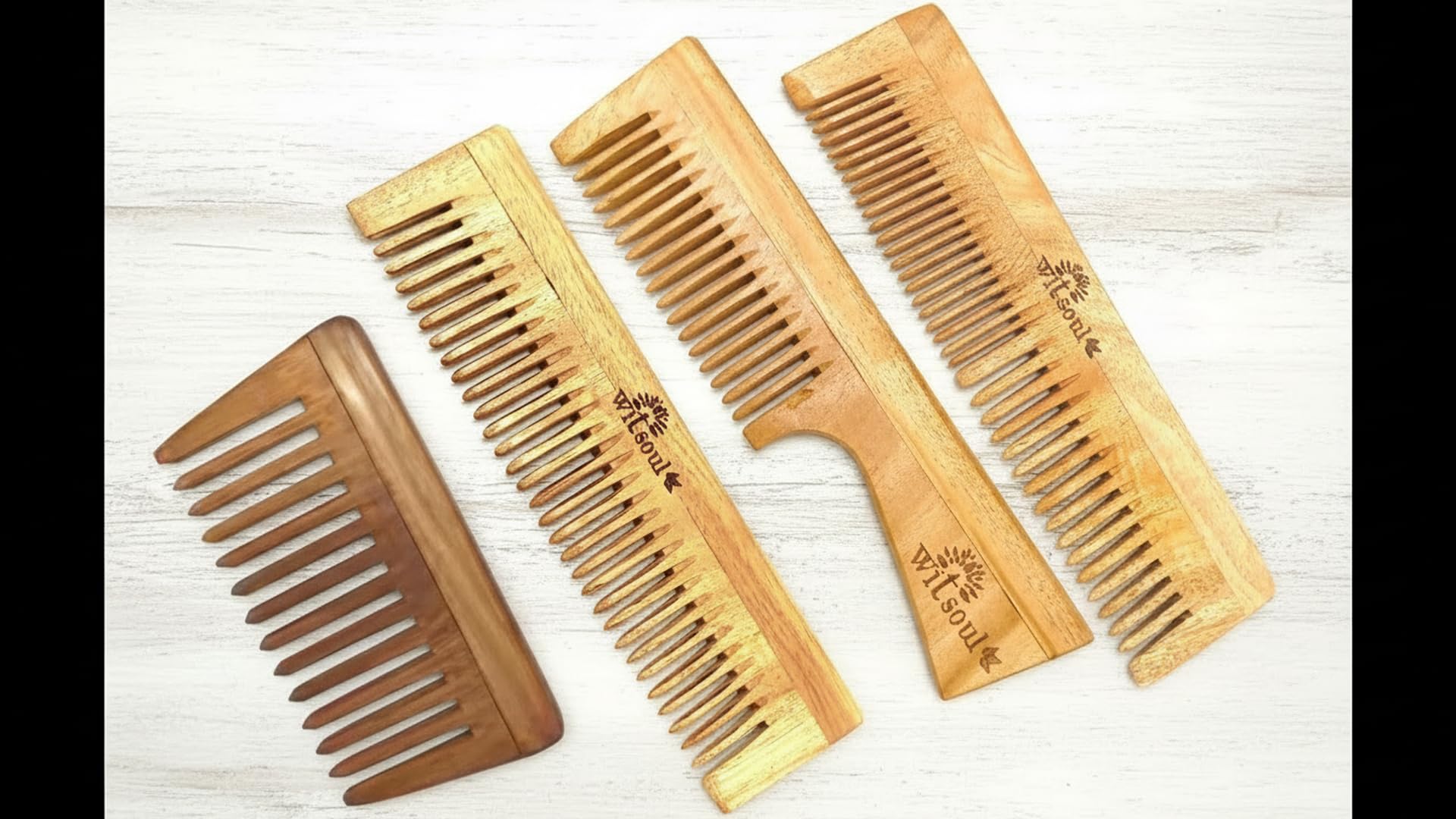 Witsoul Neem Wood Comb Organic/Ayurvedic/AntiDandruff Comb For Men And Women/Brown Color/ (Set Of 4 With Shower Comb)