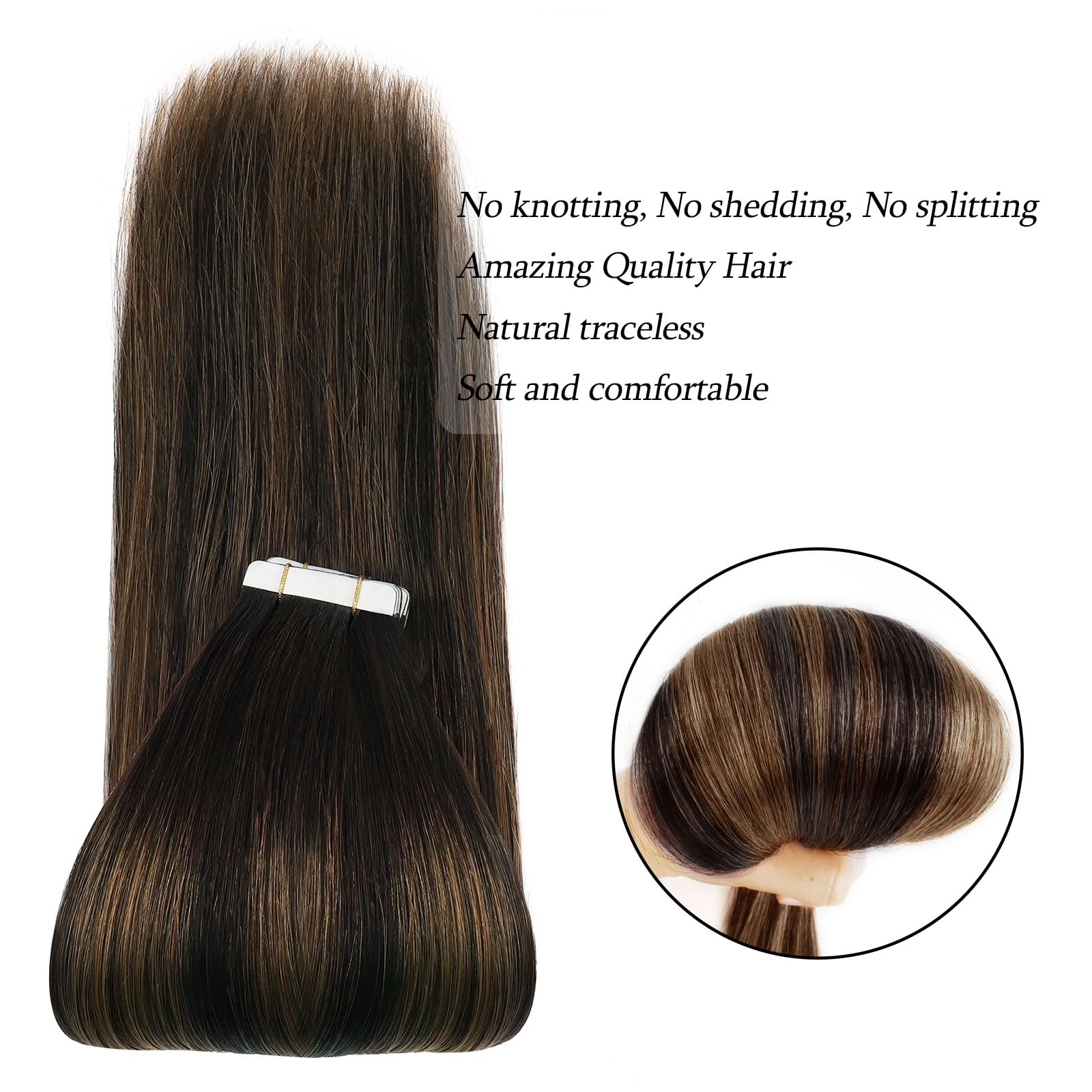 Abh Amazingbeauty Hair 22 Inch Remy Tape In Hair Extensions Human Hair Rooted Darkest Brown Highlighted Chestnut Brown Seamless