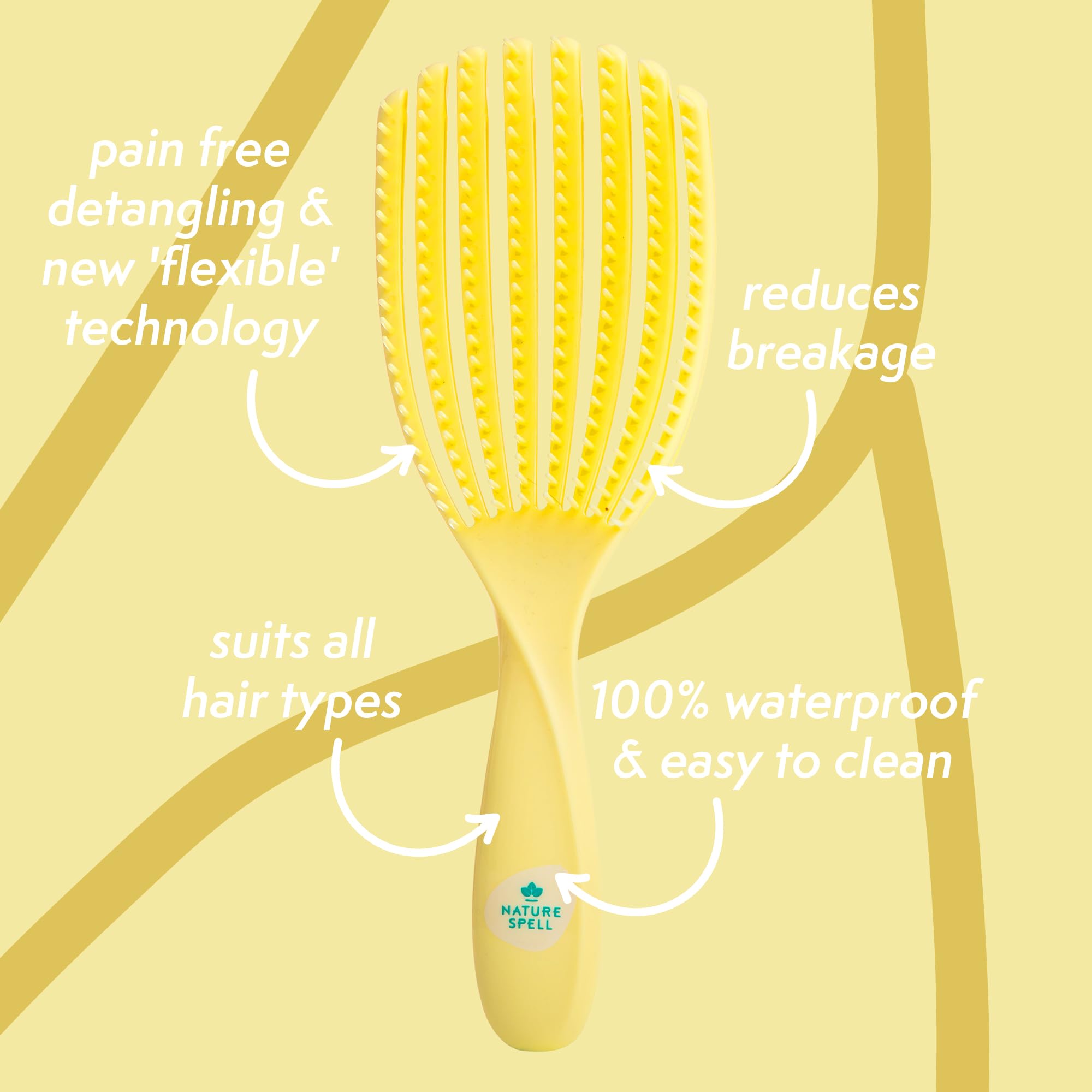 Nature Spell Detangling Hair Brush - Flexible Silicone for All Hair Types, Yellow