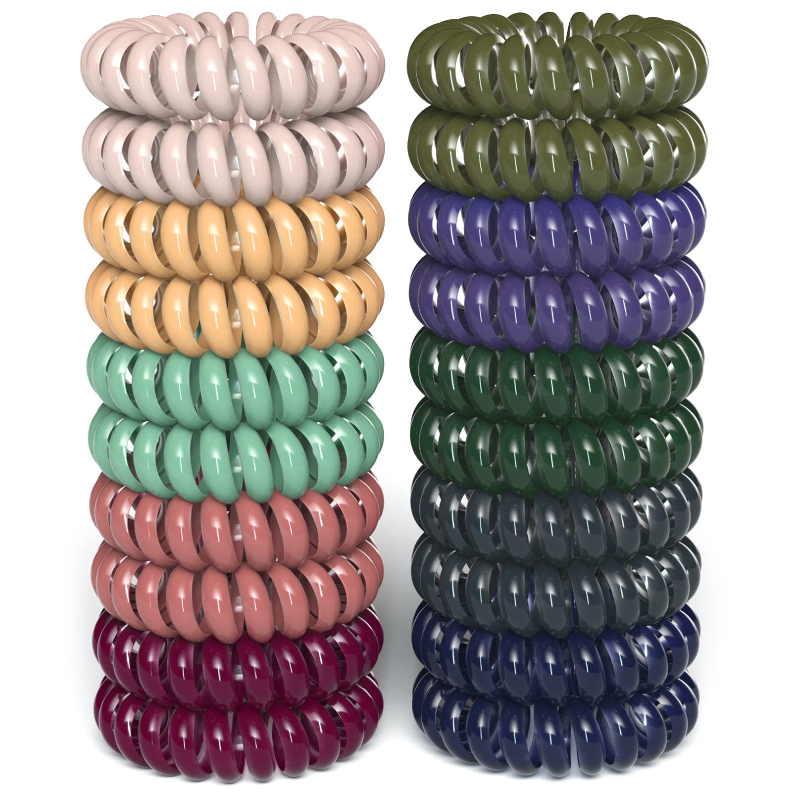 Teqifu 20Pcs Hair Elastics, No Crease Spiral Hair Ties Hair Bands Multicolor Waterproof Phone Cord Hair Scrunchies Hair Coils Ac