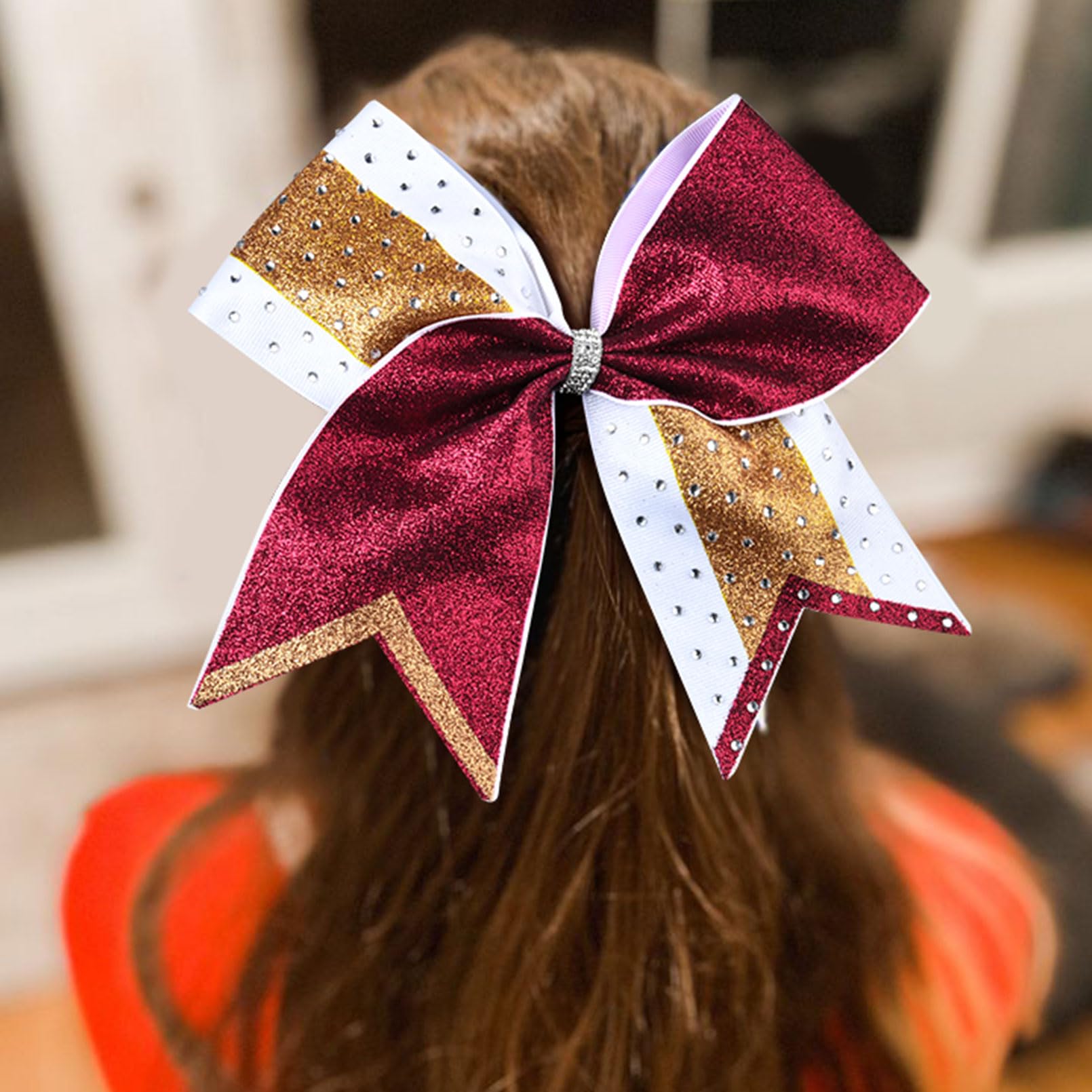 8 PCS Large Glitter Cheer Bows 8 Rhinestones Hair Bows Sparkly Cheerleading Softball Team Bow Hair Ponytail Holder Accessories f