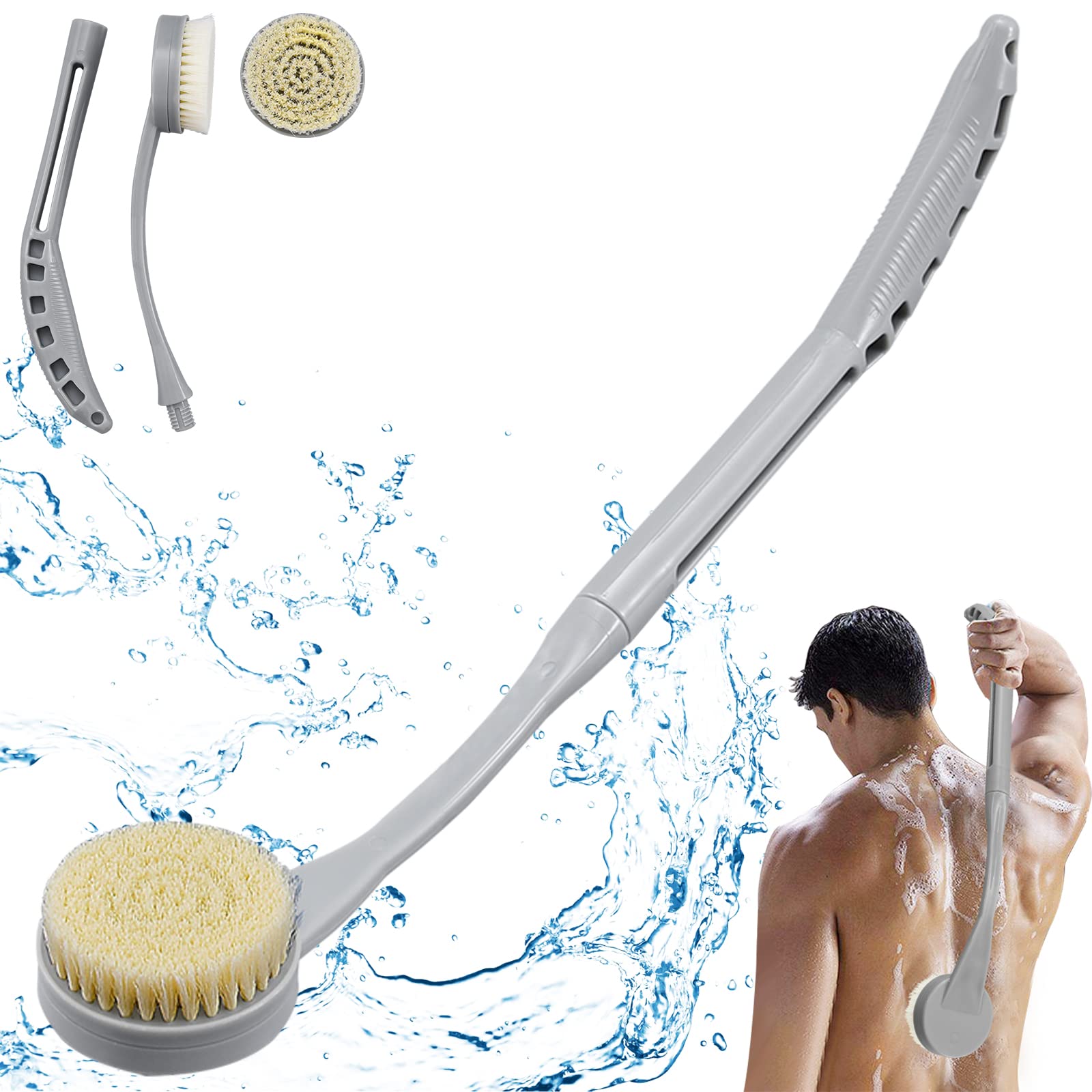 Back Brush Long Handle For Shower, 20.5 Back Bath Brush For Shower, Back Scrubber, Exfoliation And Improved Skin Health For Elde