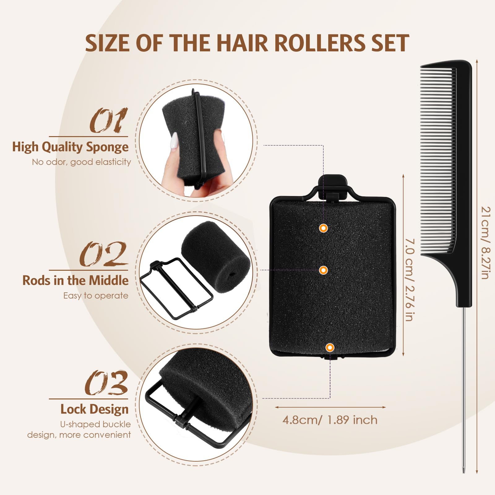 Syhood 12 Pcs Jumbo Foam Sponge Hair Rollers 1.89 Inch Soft Sleeping Curlers Flexible Large Foam Rollers and Rat Tail Comb for H