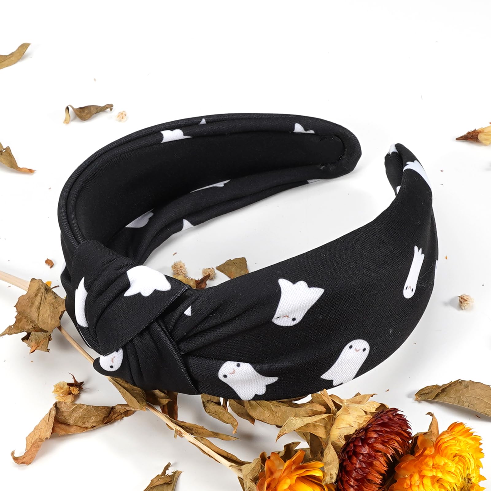 Budsmile Halloween Headbands for Women Girls Gifts Spooky Ghost Knotted Wide Headband Embellished Costume Party Outfits Hair Acc