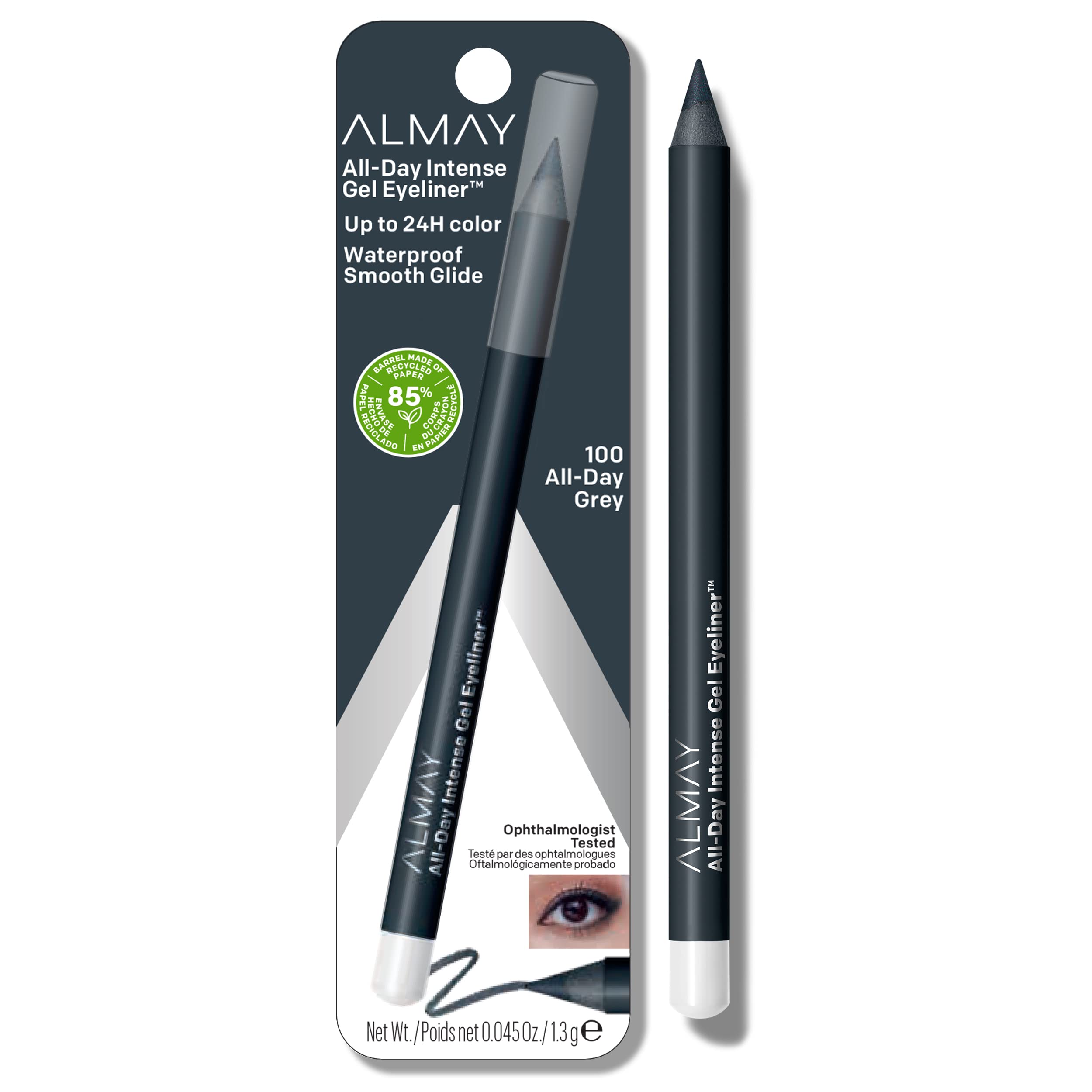 Almay Gel Eyeliner, Waterproof, Fade-Proof Eye Makeup, Easy-To-Sharpen Liner Pencil, 100 All Day Grey, 0.045 Oz