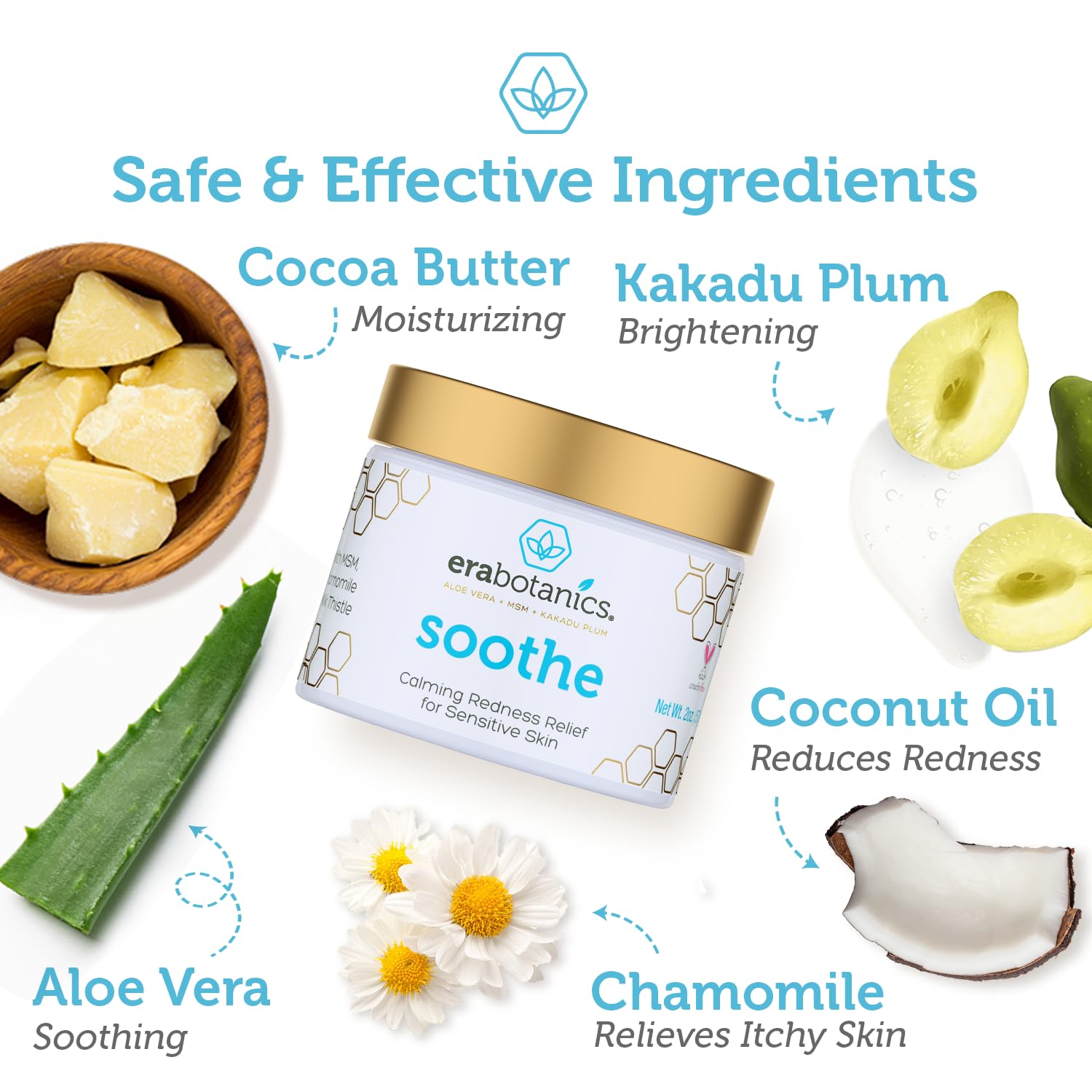 Era Organics Cream Redness Relief Moisturizer- Soothing Redness Relief for Face with Manuka Honey, MSM, Chamomile - Calming Mois