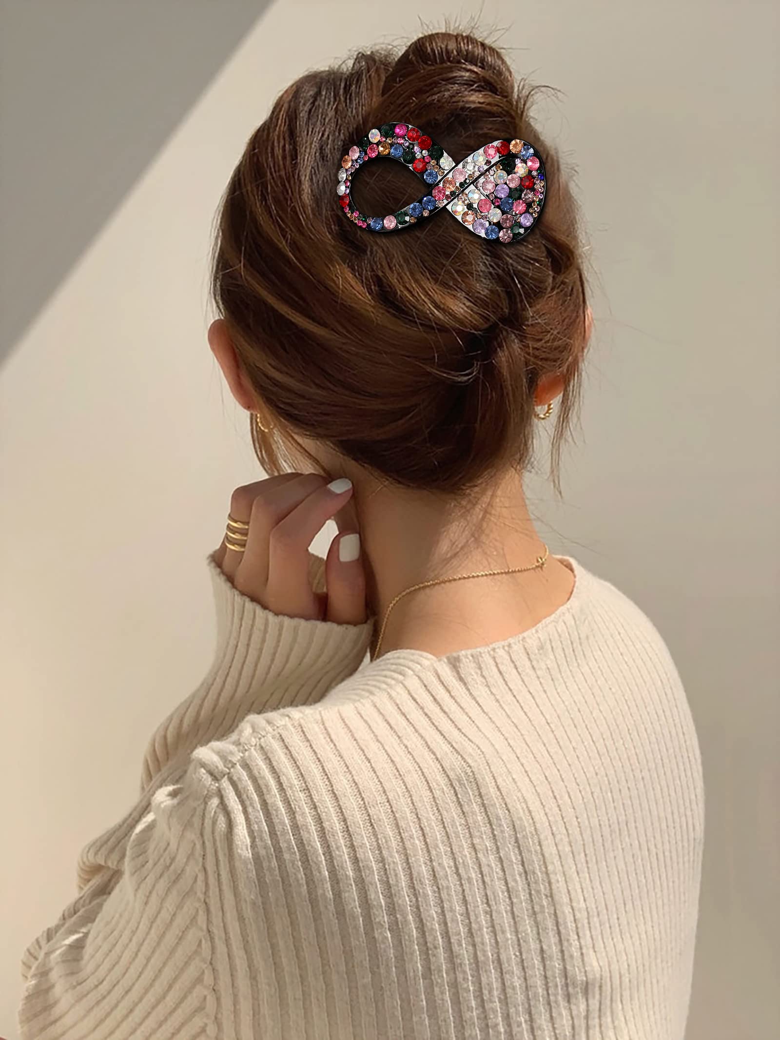 AWAYTR 5PCS Rhinestone French Hair Clips, Curved Medium 3.54", Polyester, Strong Hold, No Slip, Perfect for Thick Hair