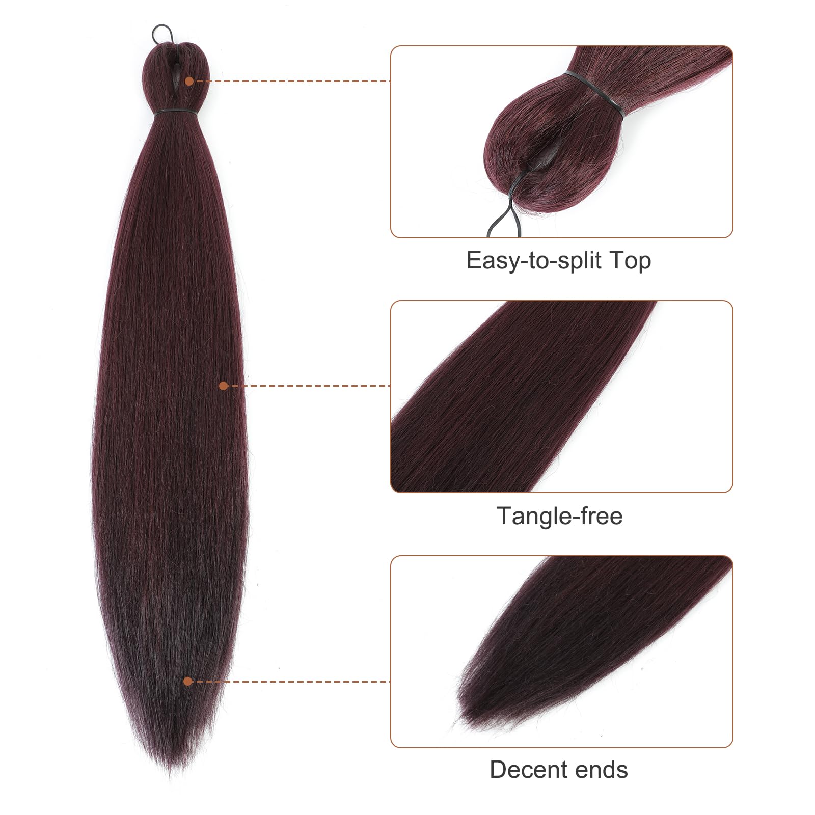 Difunee Pre-Stretched Braiding Hair - 16 Inch 8 Packs Burgundy Short Braiding Hair For Twist Or Box Braids, Yaki Texture Hot Wat