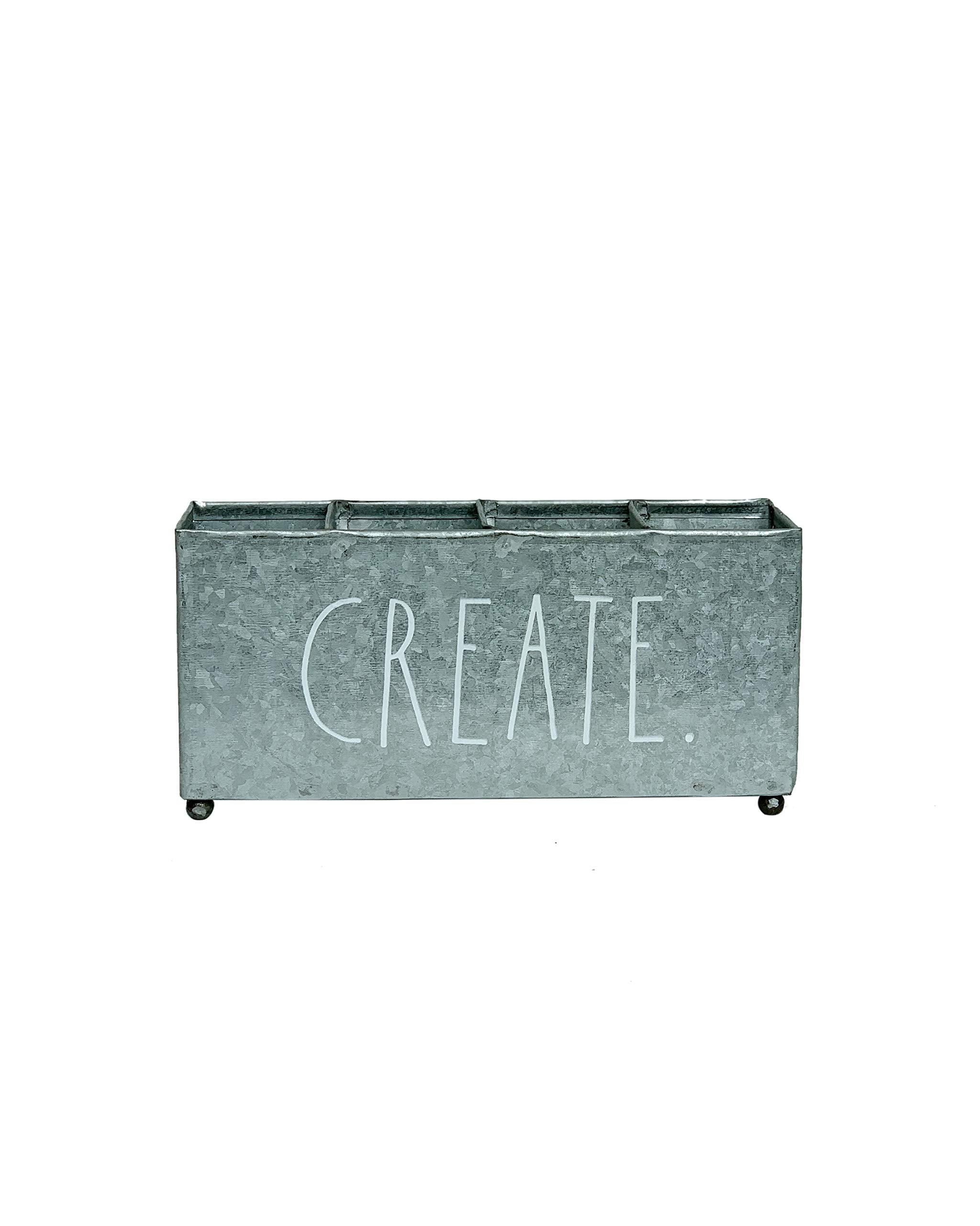 Rae Dunn Beauty Organizer - Four Sections For Cosmetic Storage - Galvanized Metal Container For Makeup Supplies, Personal Items,