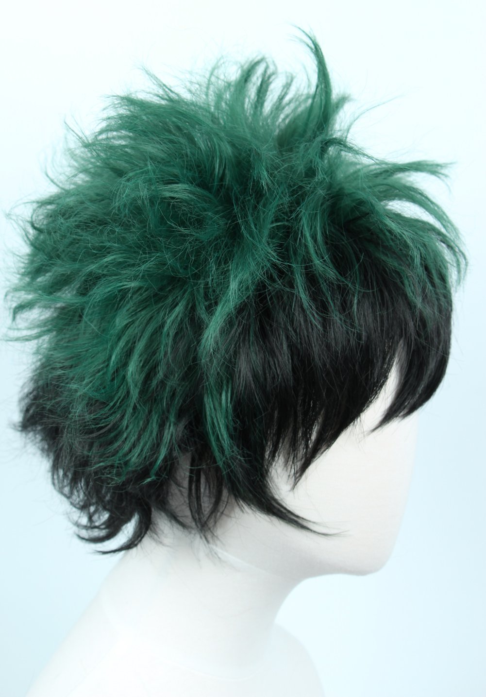 Linfairy Anime Cosplay Wig Short Black Green Halloween Costume Curly Wig