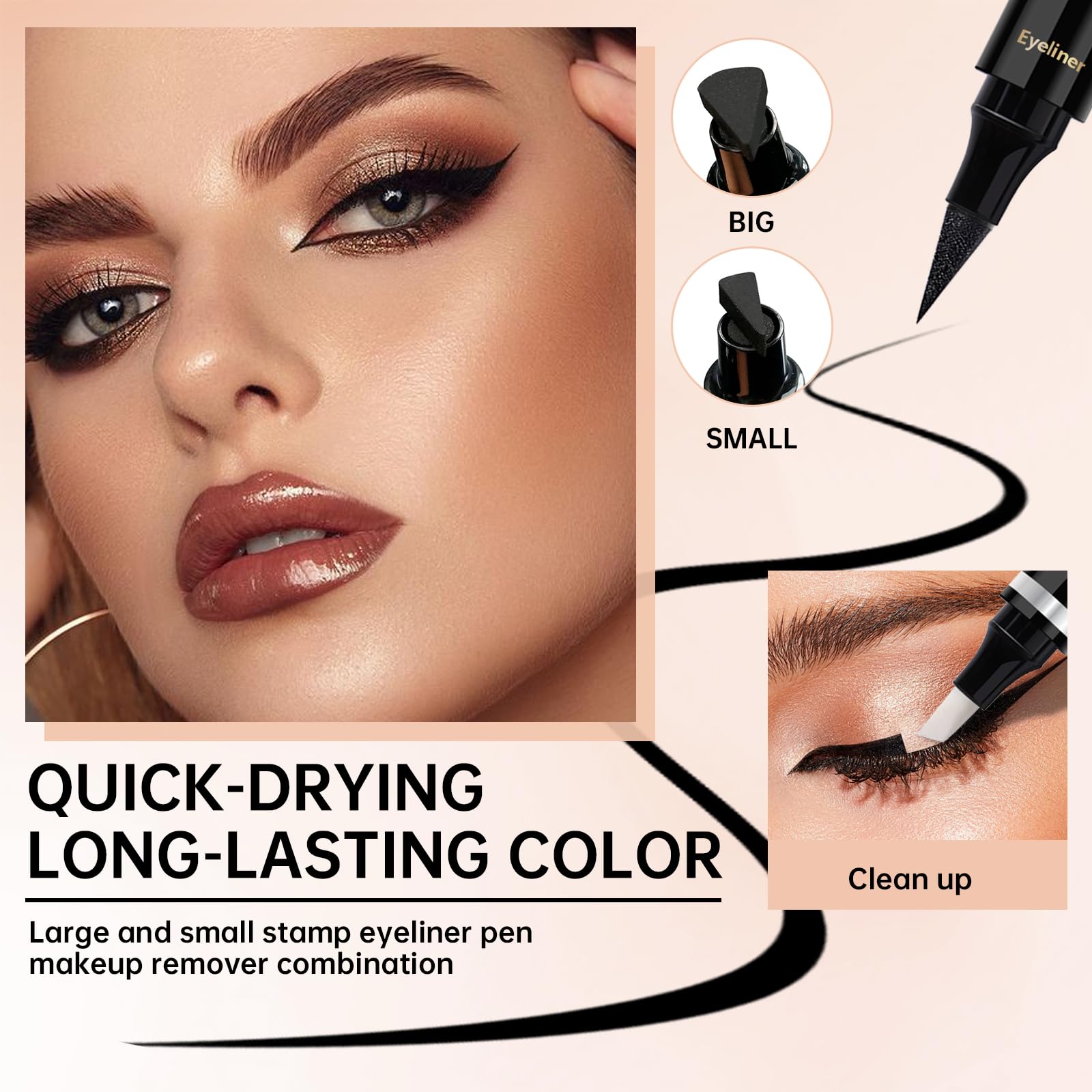HOSAILY Black Eyeliner Stamp Quick Fix Makeup Cleanser Eraser Pen Set, Big Small Winged Eyeliner Stamp Cat Eye Stencil Tool, Mak