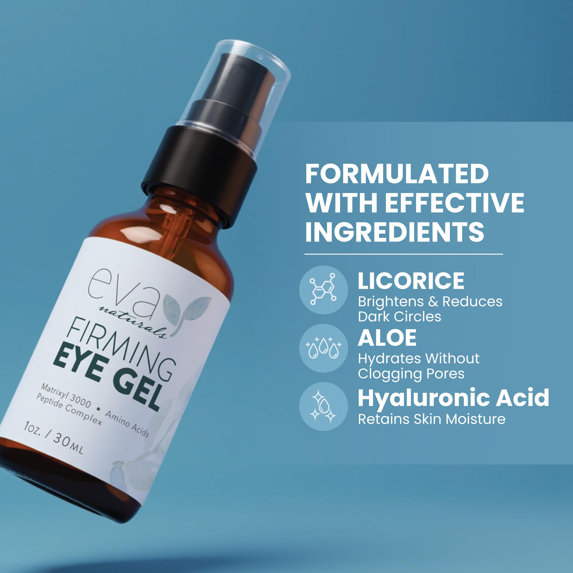 Eva Naturals Eye Gel for Dark Circles, Bags & Puffiness - Anti-Aging Serum with Peptides, Hyaluronic Acid & Botanicals - Firming