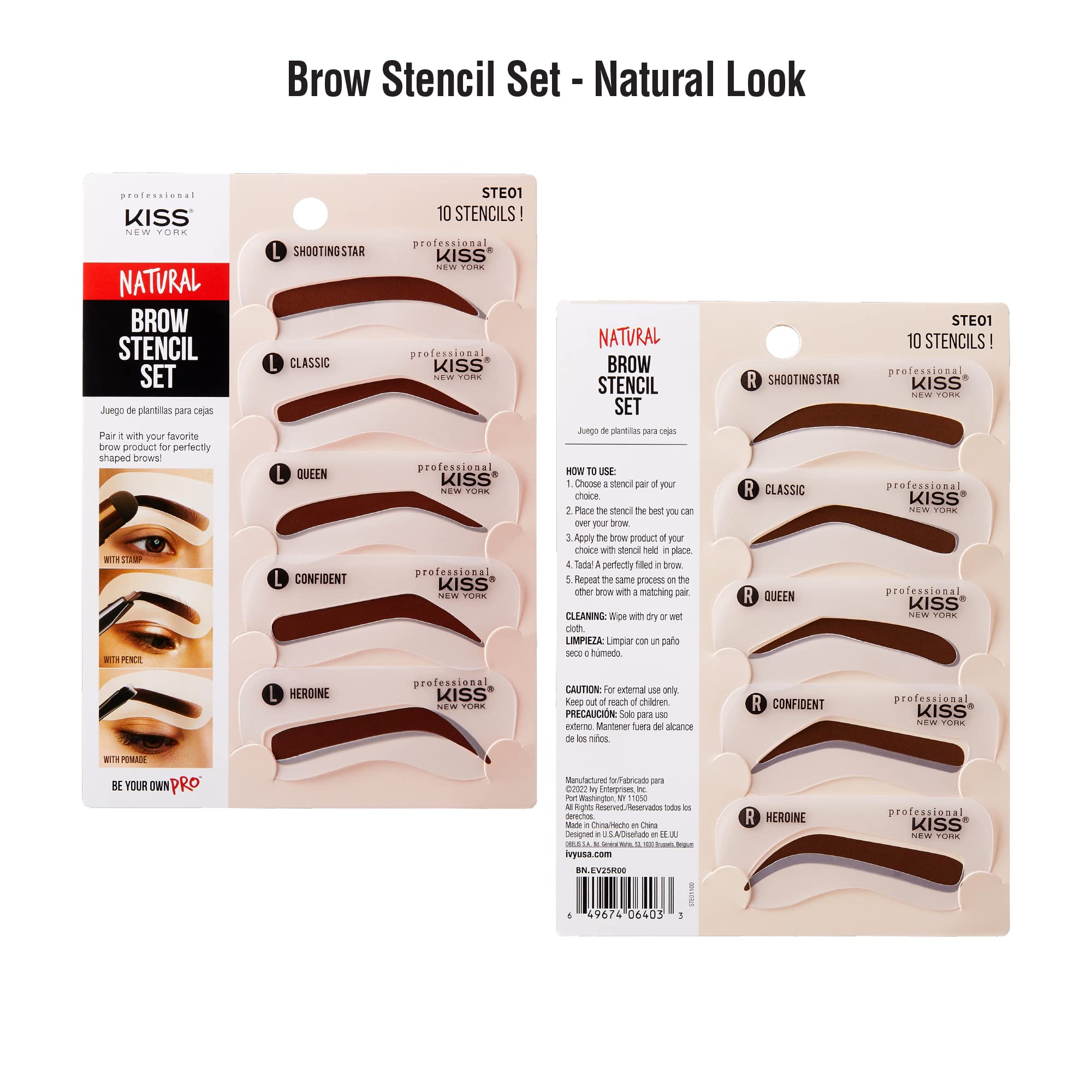 Kiss New York Professional Instant Brow Stamp And Stencil Kit Powder Stamp Eyebrow Shaping Kit (Stencil-Natural)