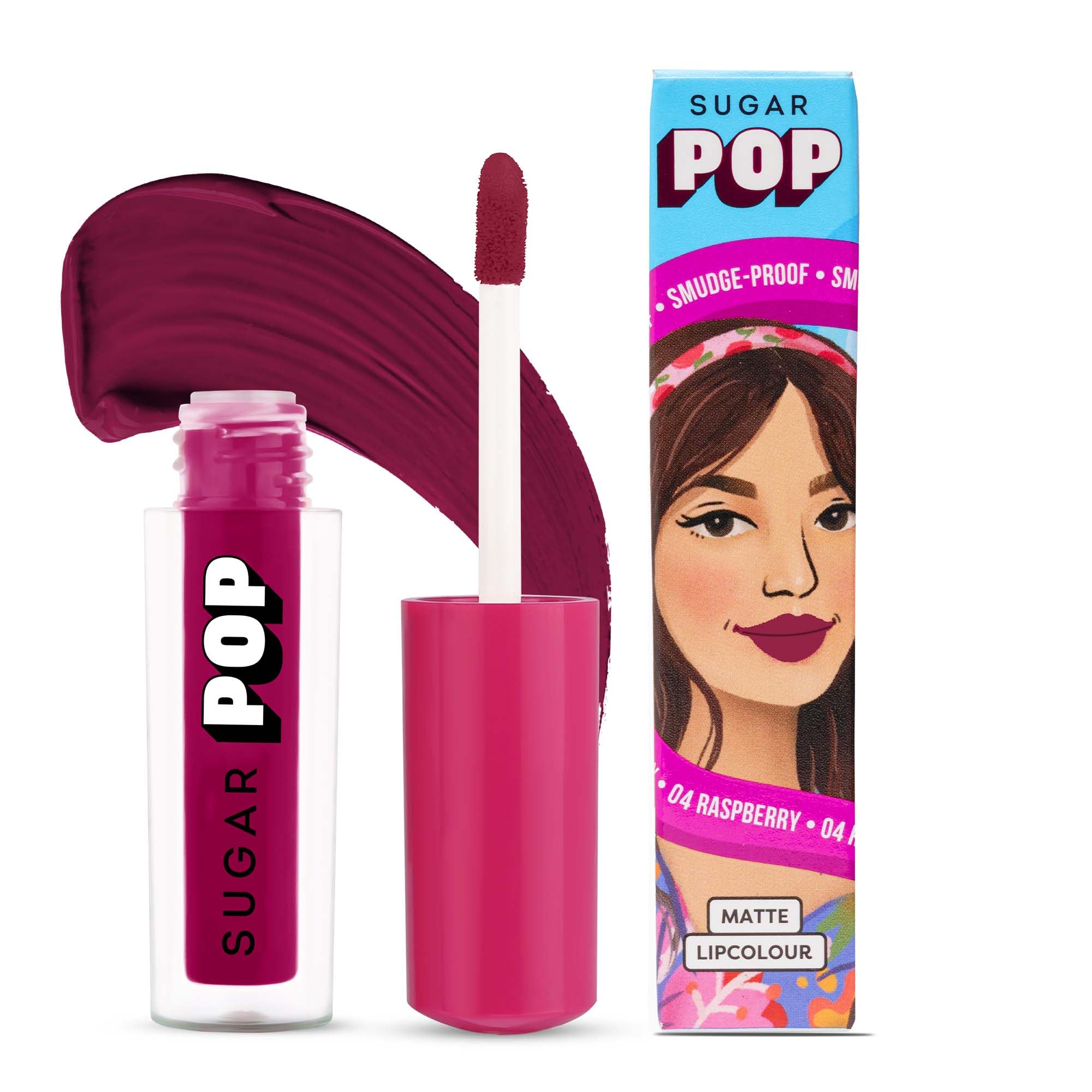 Sugar Pop Matte Lipcolour  04 Raspberry (Reddish Pink) 1.6 Ml  Lasts Up To 8 Hours, Reddish Pink For Women | NonDrying, Smudg