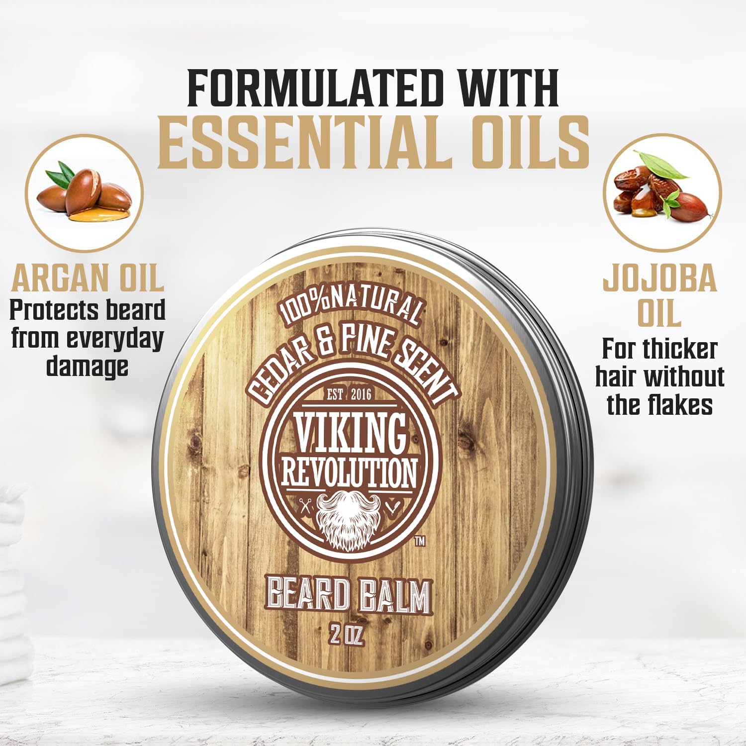 Viking Revolution Beard Balm Cedar & Pine Scent W/Argan & Jojoba Oils - Styles, Strengthens & Softens Beards & Mustaches - Leave