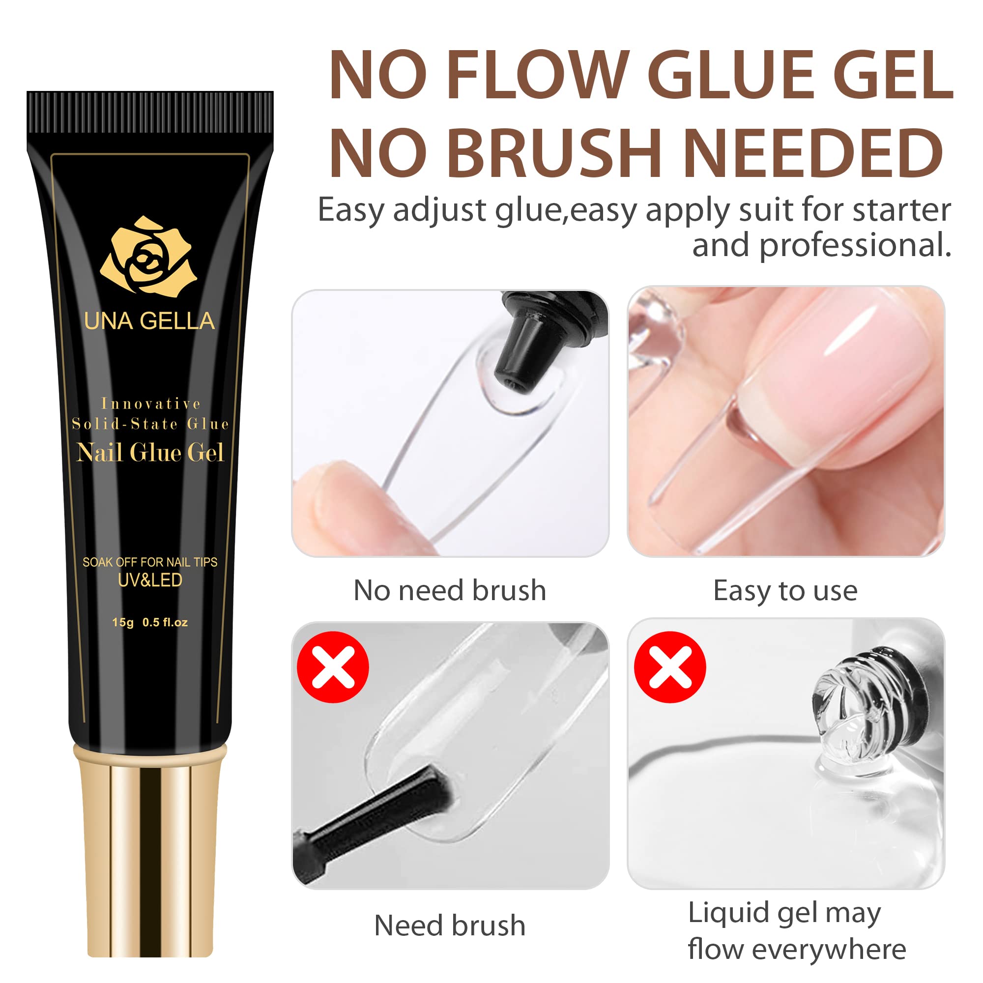 Una Gella Soft Gel Nail Tips Glue  2Pcs  Solid State Soak Off Super Strong Glue For Acrylic Nails Curing Needed For Nails Extens