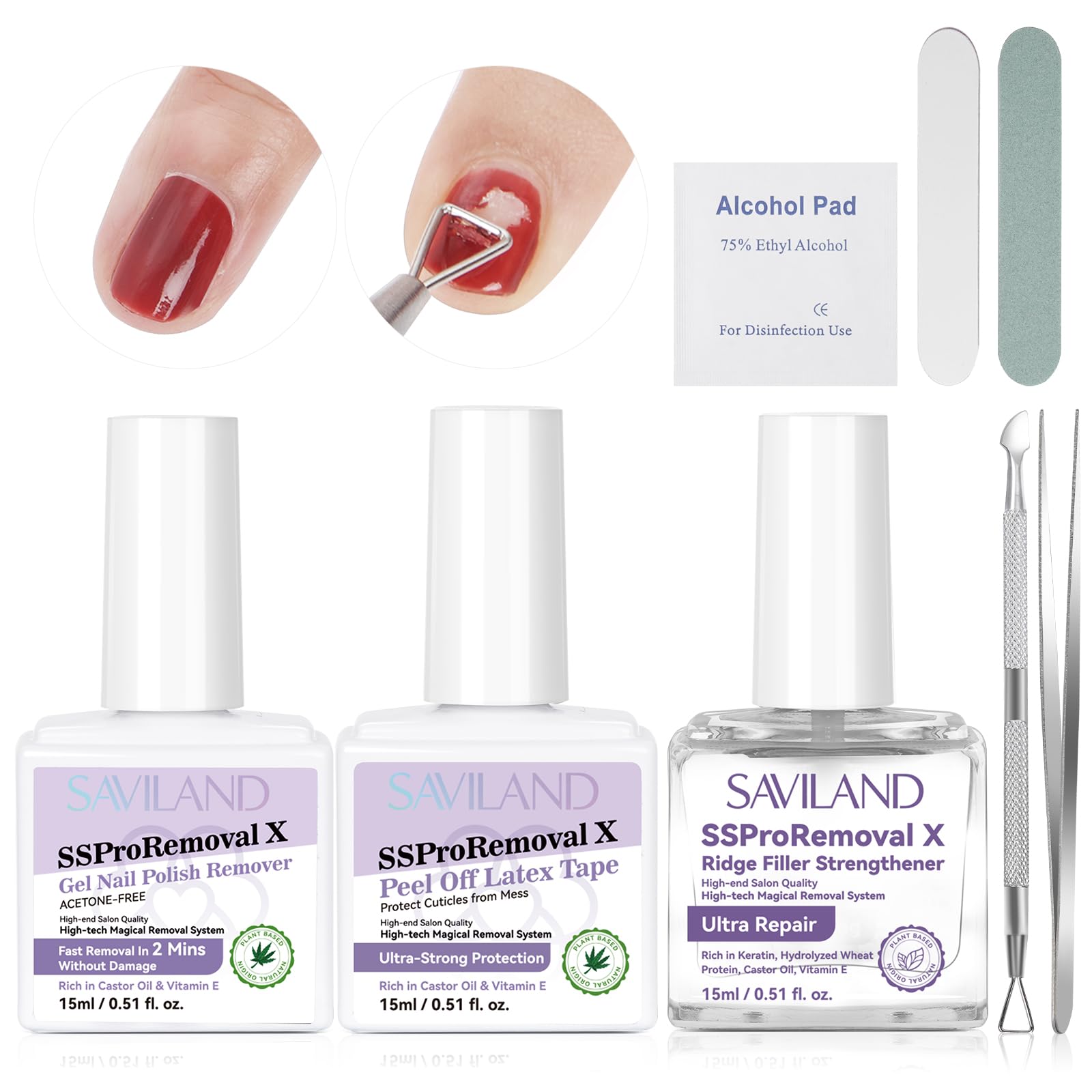 SAVILAND 3-In-1 Gel Polish Remover Kit: SSProRemoval X Fast Removal Nail Polish Remover for Nails with Liquid Latex for Nails & 