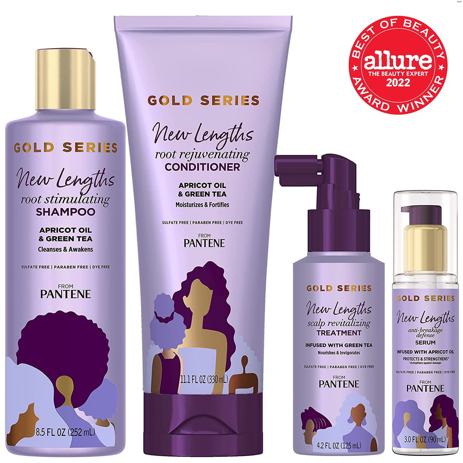 Pantene New Lengths Bundle with Root Stimulating Shampoo, Rejuvenating Conditioner, Scalp Revitalizing Treatment and Anti-Breaka