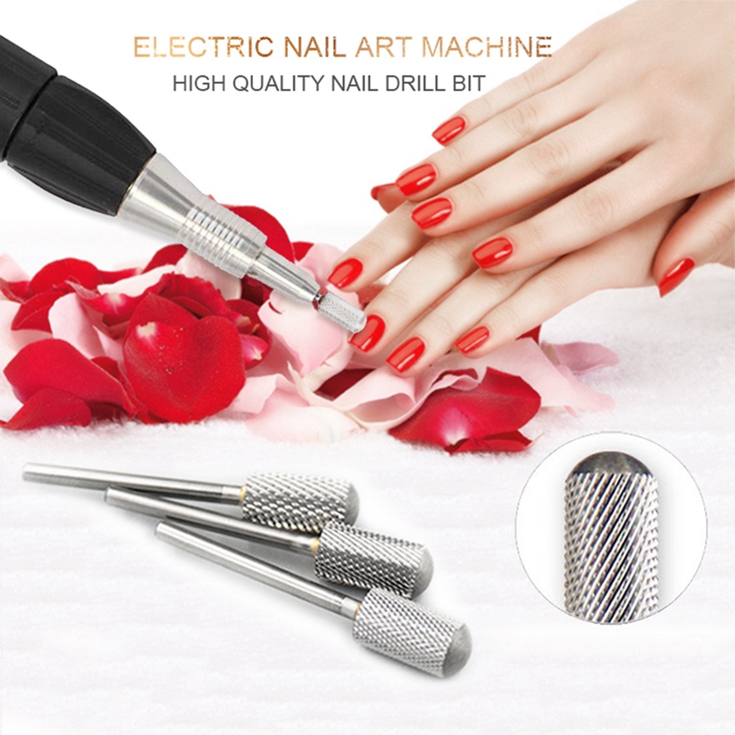 Rolabling Round Head Alloy Nail Drill Bit Manicure Drilling For Nail Gel Polish Removal Nail Accessories Tool (Medium)