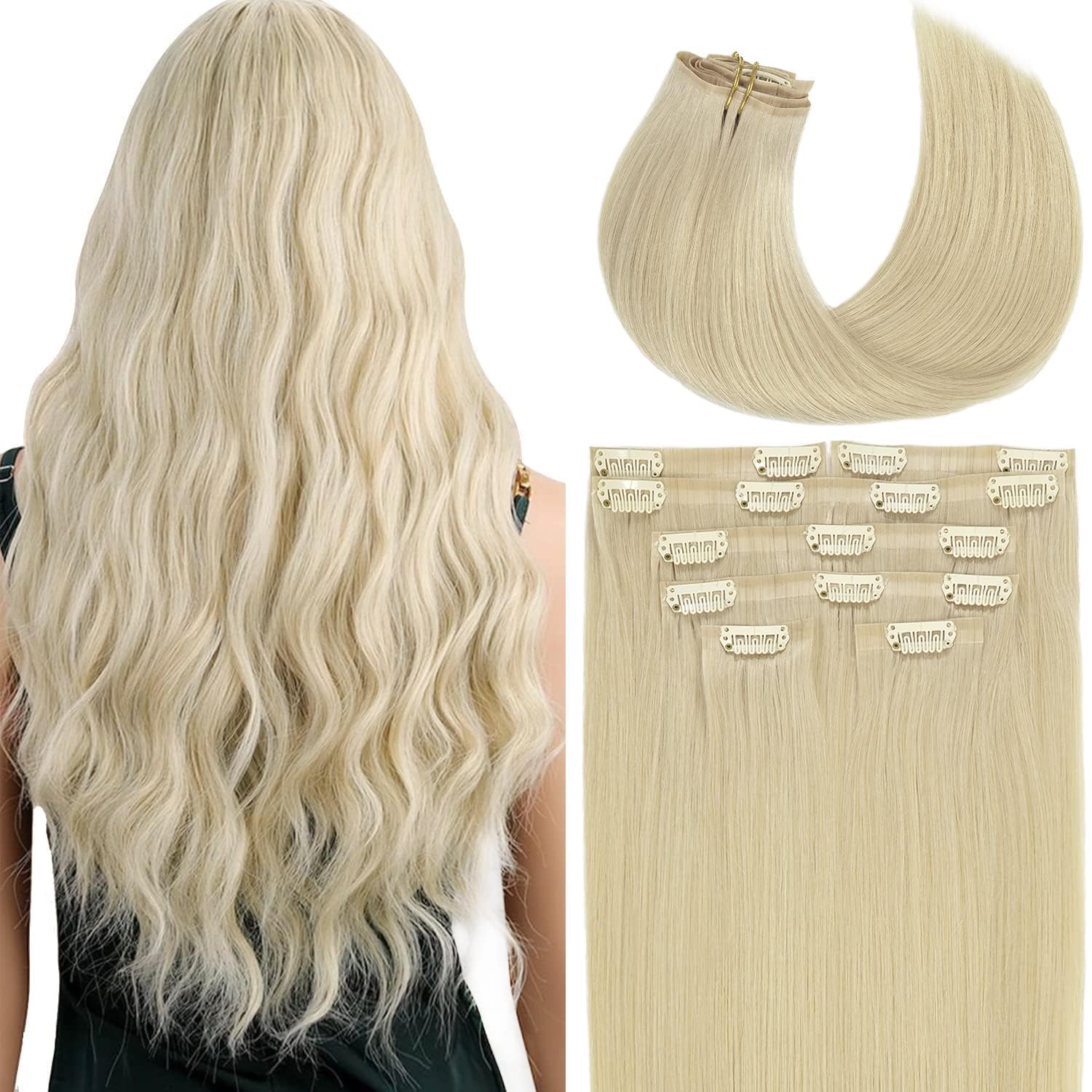 Lacer Hair Seamless Hair Extensions Clip In Human Hair 18 Inch 110G #60A Platinum Blonde Invisible Thin Soft Tape Weft Silky Str