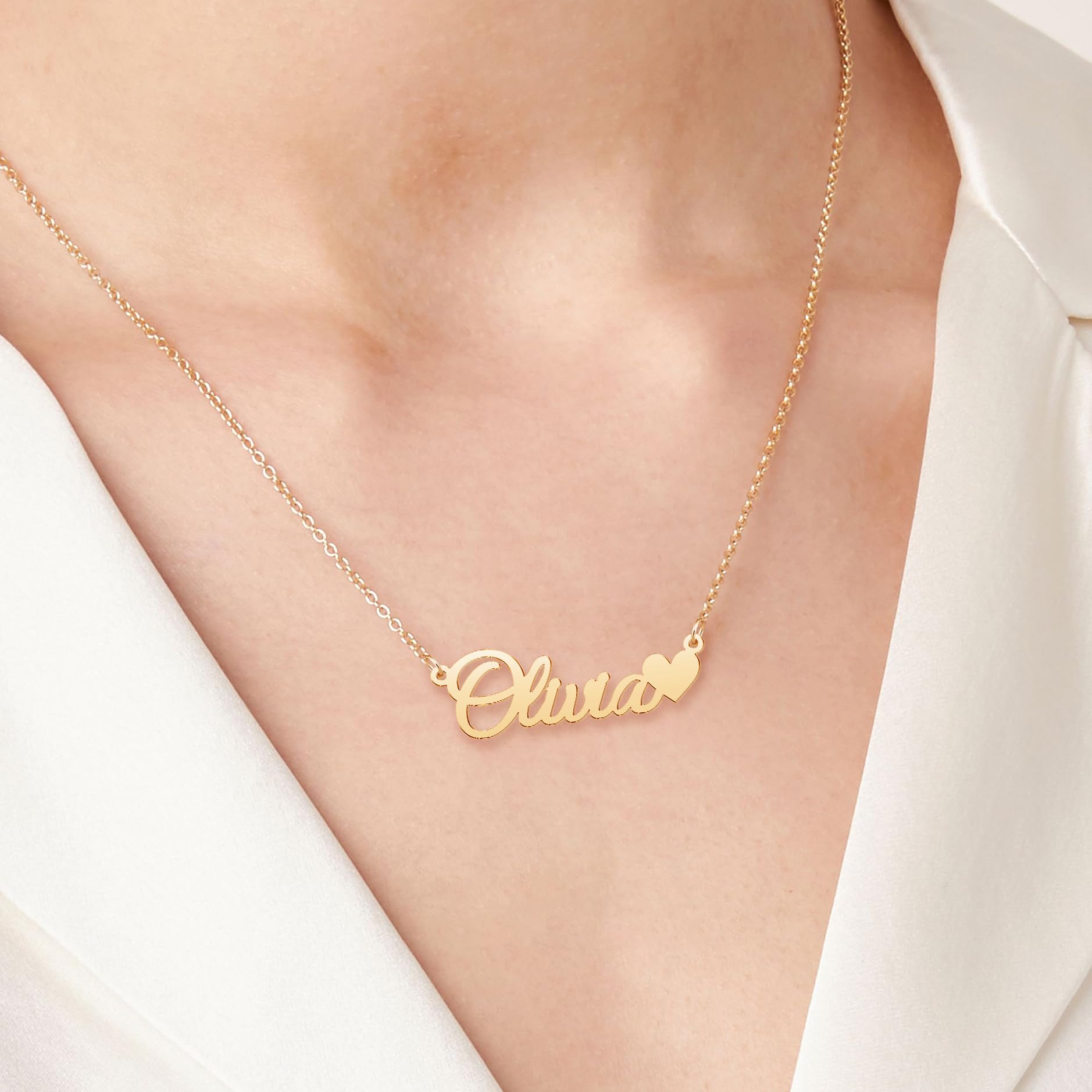 CoolJewelry Heart Custom Name Necklace for Women Personalized Name Necklaces 18K Gold Plated or Sterling Silver Nameplate Custom