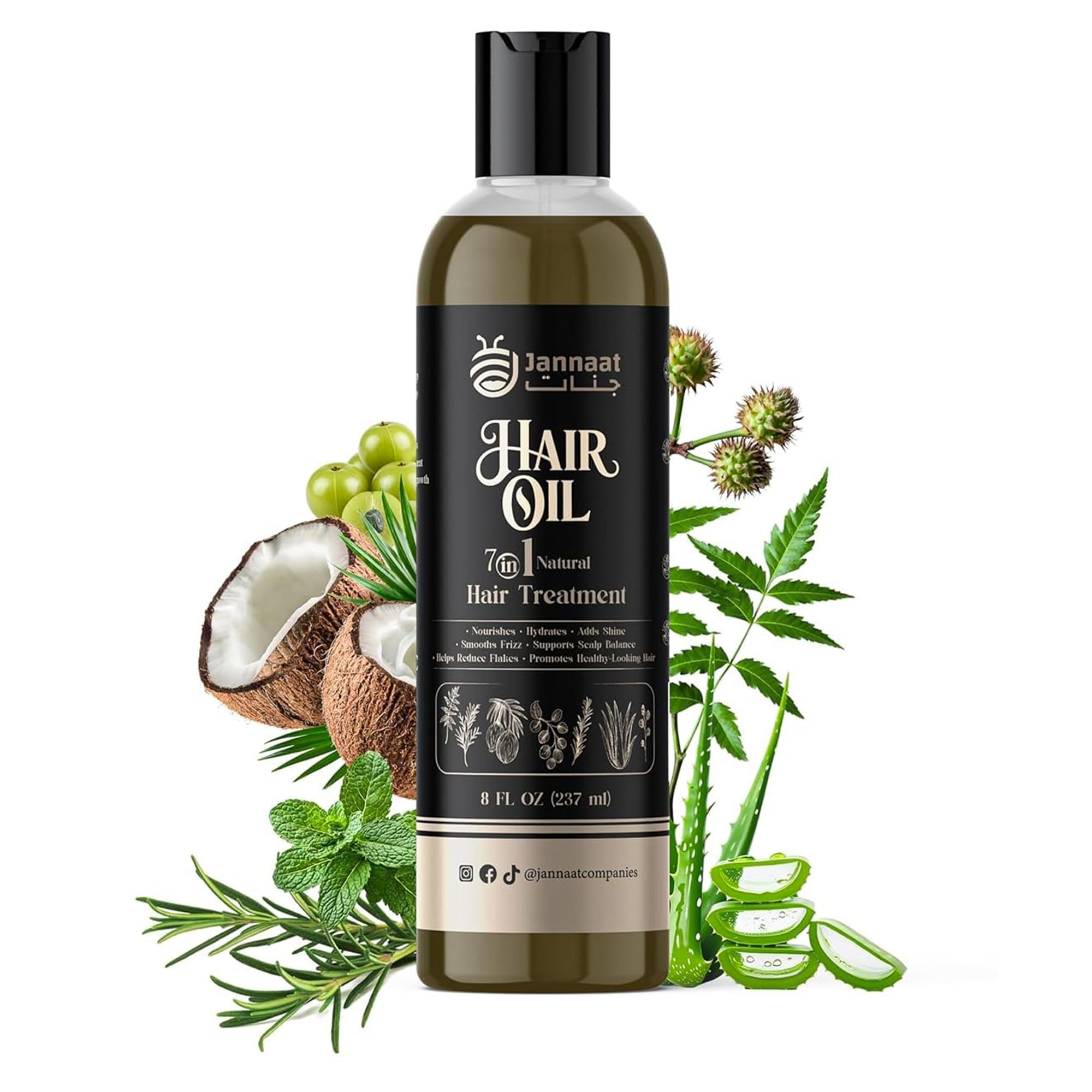Jannaat 71 Hair Oil for Hair Growth with Rosemary Tea TreeCoconut & Castor Oils, Infused with Vitamin E Hydrating Treatment 