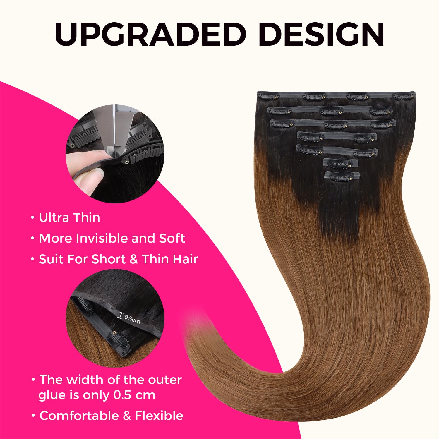 Lashey Clip In Hair Extensions 110G 7Pcs Yaki Straight Seamless Clip In Hair Extensions Human Hair For Women 18 Inch Ombre Natur