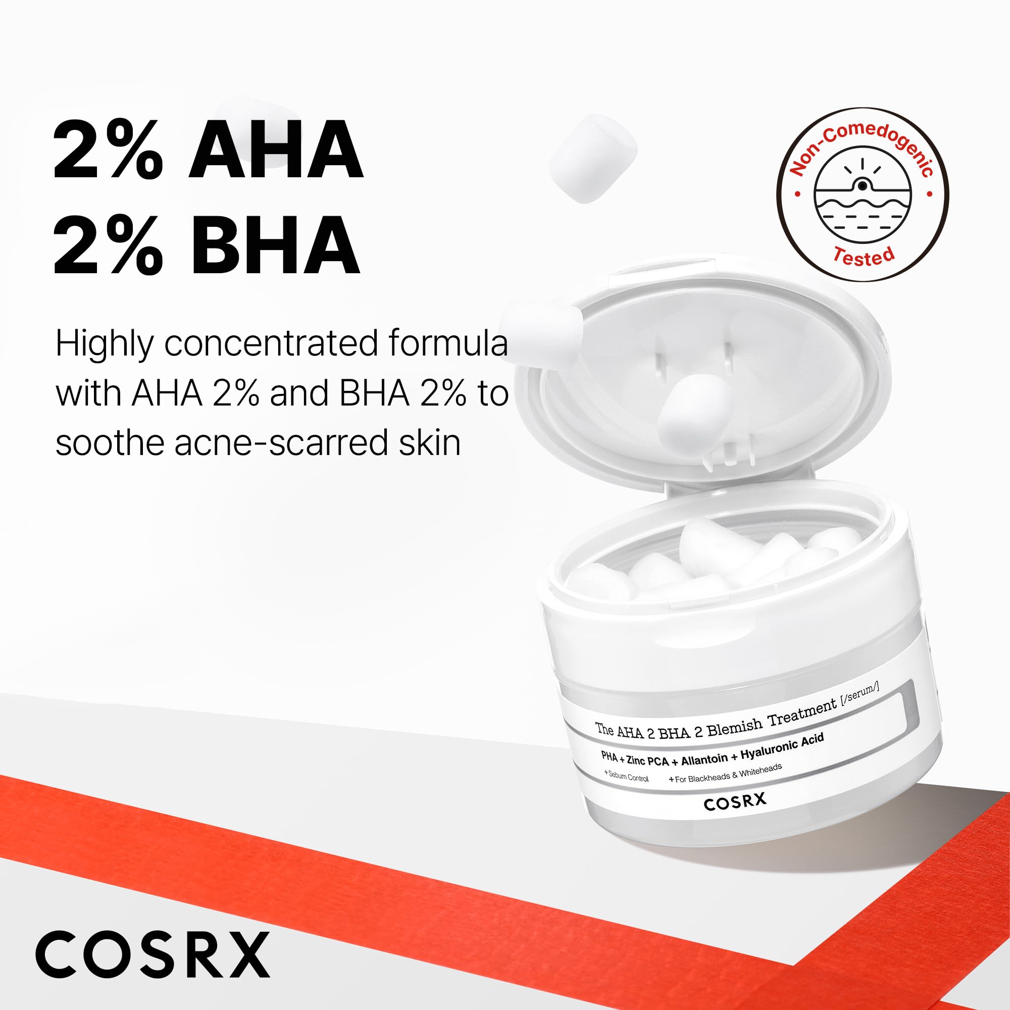 Cosrx Aha 2% Bha 2% Blemish Treatment Serum, 60+ Pure Cotton Balls, Quick & Easy Daily Spot Treatment, Blackheads & Whiteheads,