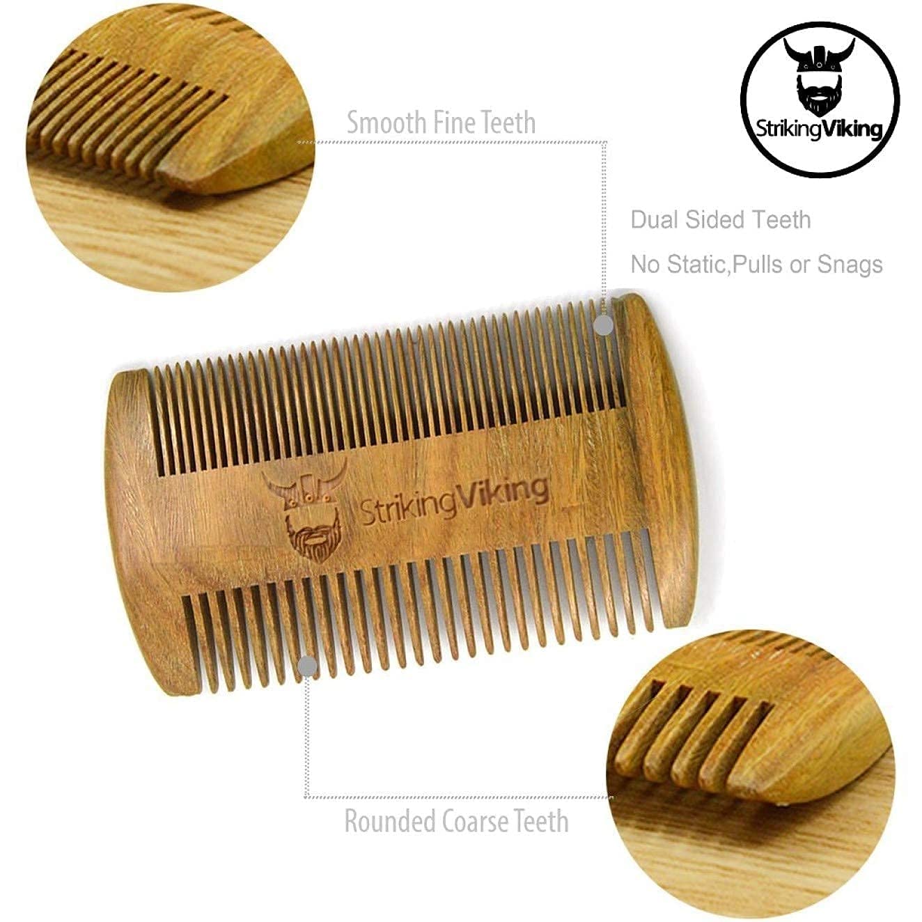 Sandalwood Beard Comb and Case - Pocket Sized Wooden Beard & Mustache Comb with Fine & Coarse Teeth - Perfect for Use with Balms