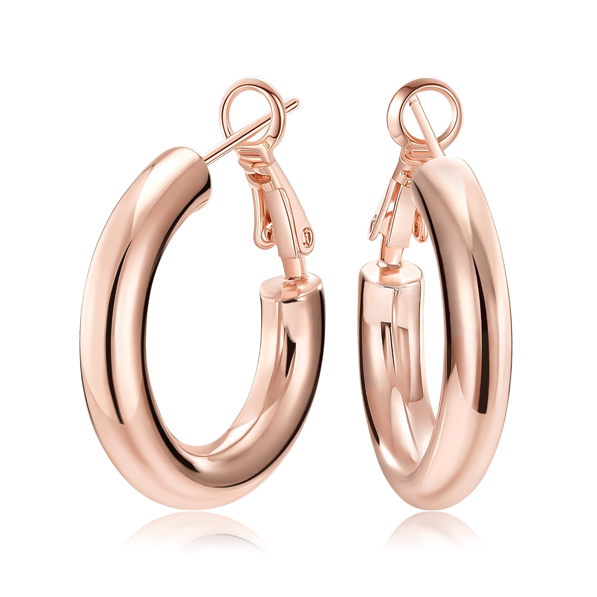 SHOWNII Chunky Gold Hoop Earrings  14K Rose Gold Plated Earrings for Women Hollow Tube Thick Hoops