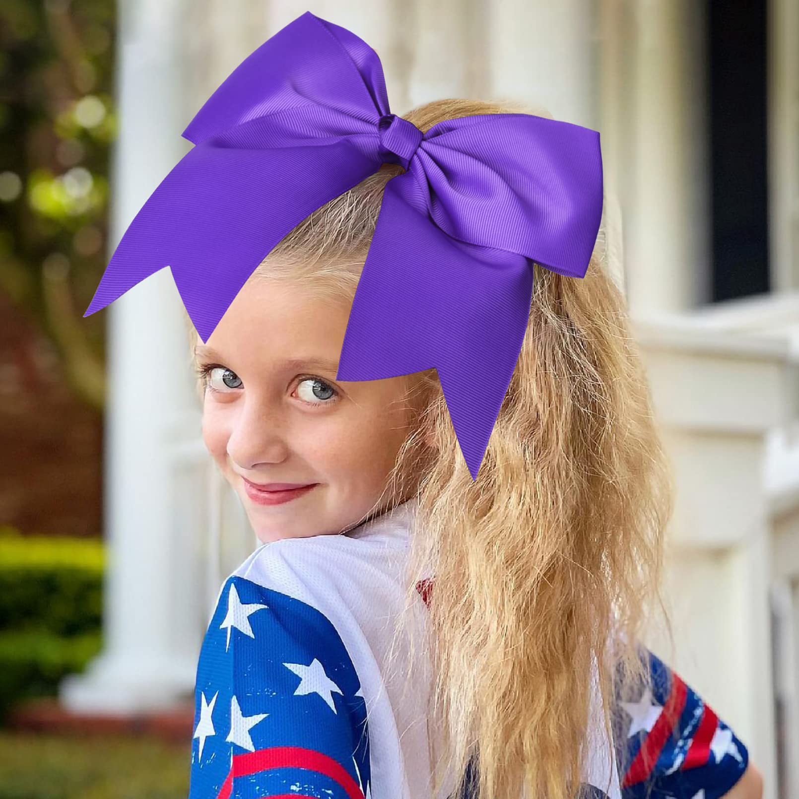 12 Pcs 8'' Large Cheer Bows Purple Girl Hair Bows Cheerleading Softball Team Bow Hair Accessories For Cheerleaders Football Comp