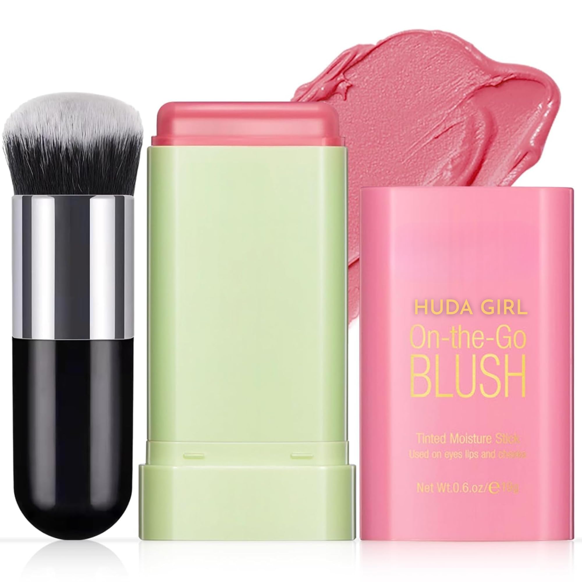 Huda Girl Blush Stick With Blendable Brush, Shy Pink