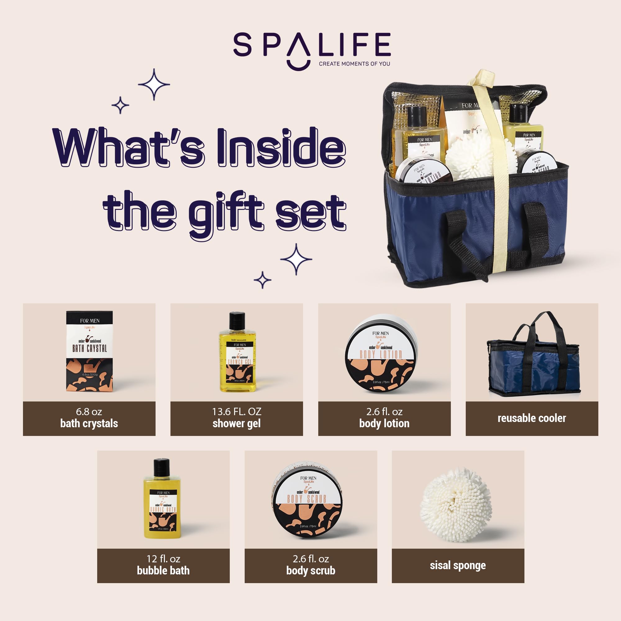 Spalife Men'S Sandalwood Luxury Spa Skincare Set - Complete Care Kit For Rugged Revitalization, Exfoliating Scrub - Bath And Bod