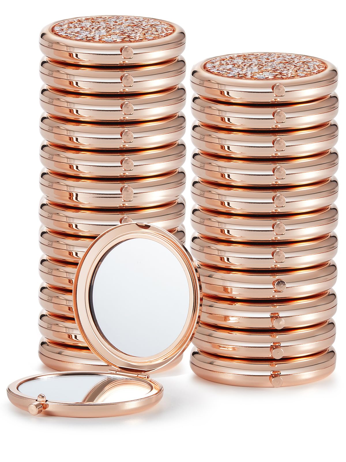 Getinbulk Compact Mirror For Purse, Pack Of 24 Double-Sided 1X/2X Magnifying Round Metal Pocket Makeup Mirrors(Rose Gold, Mix Di