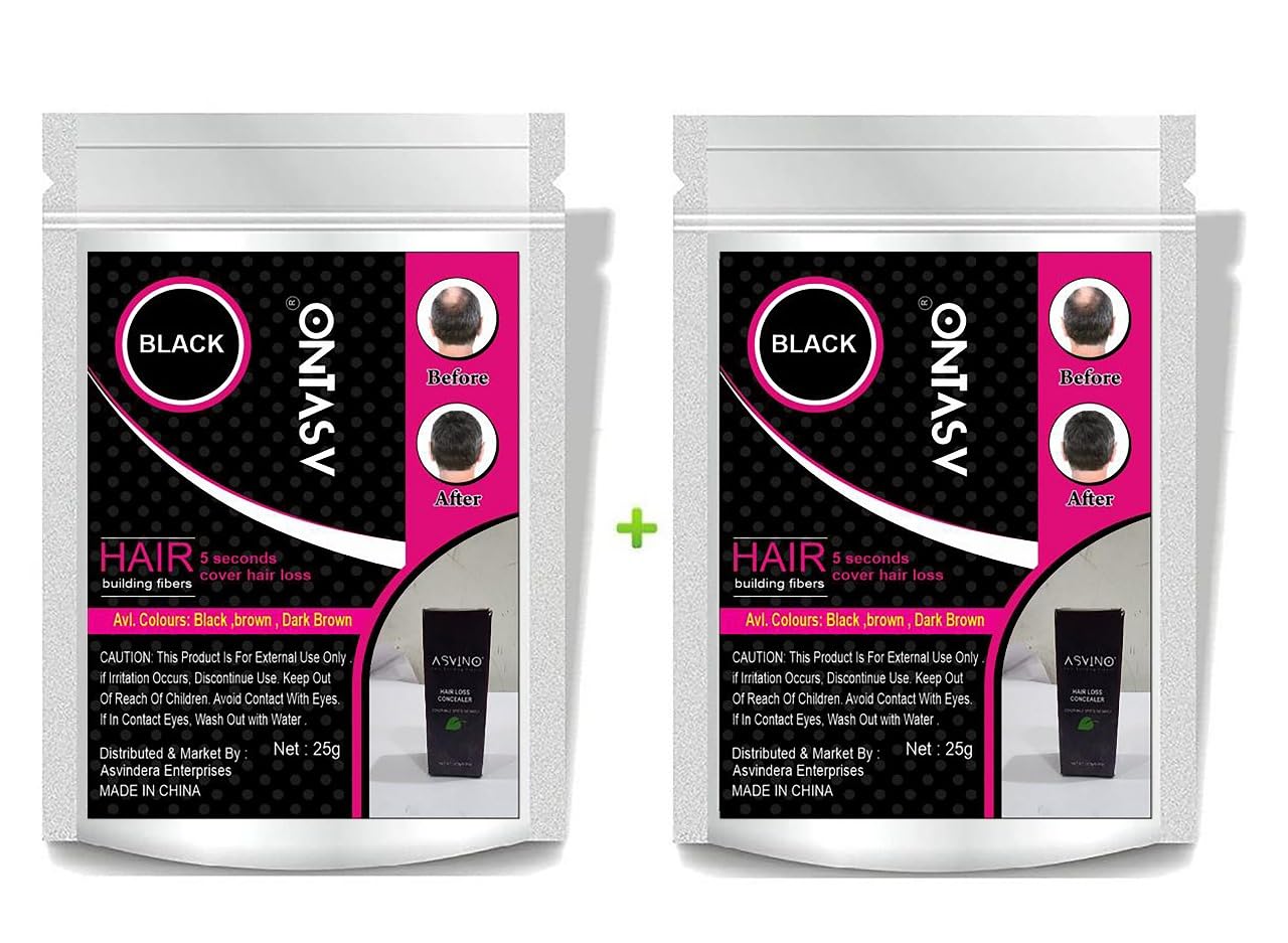 Hair Building Fiber, Concealer Use For Topik Cabok Refill Pack (Black 25+ 25 Grm) Pack Of 2