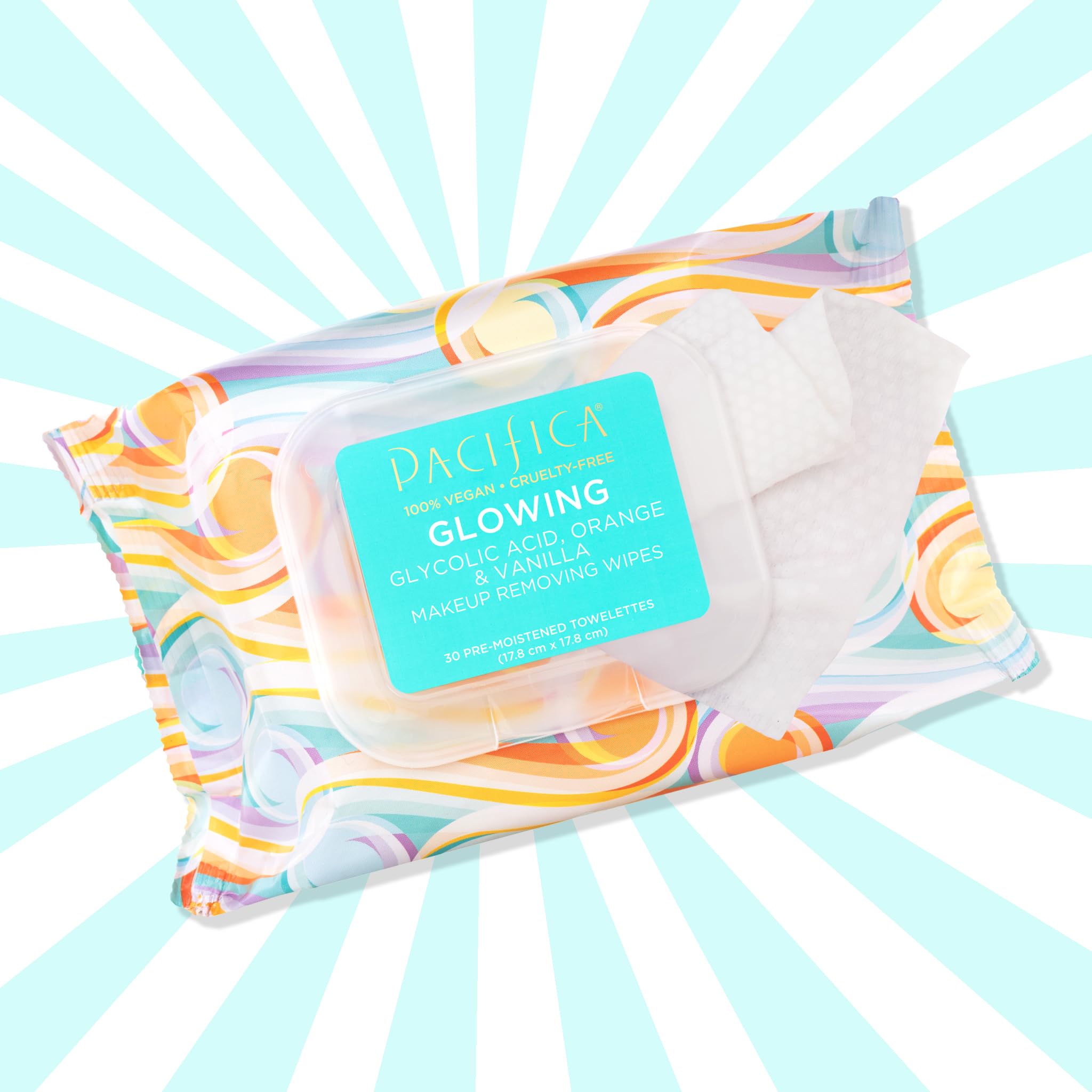 Pacifica Beauty, Glowing Makeup Remover Wipes, Glycolic Acid, Coconut Water, Aloe Infused, Daily Cleansing, Exfoliating, Clean S
