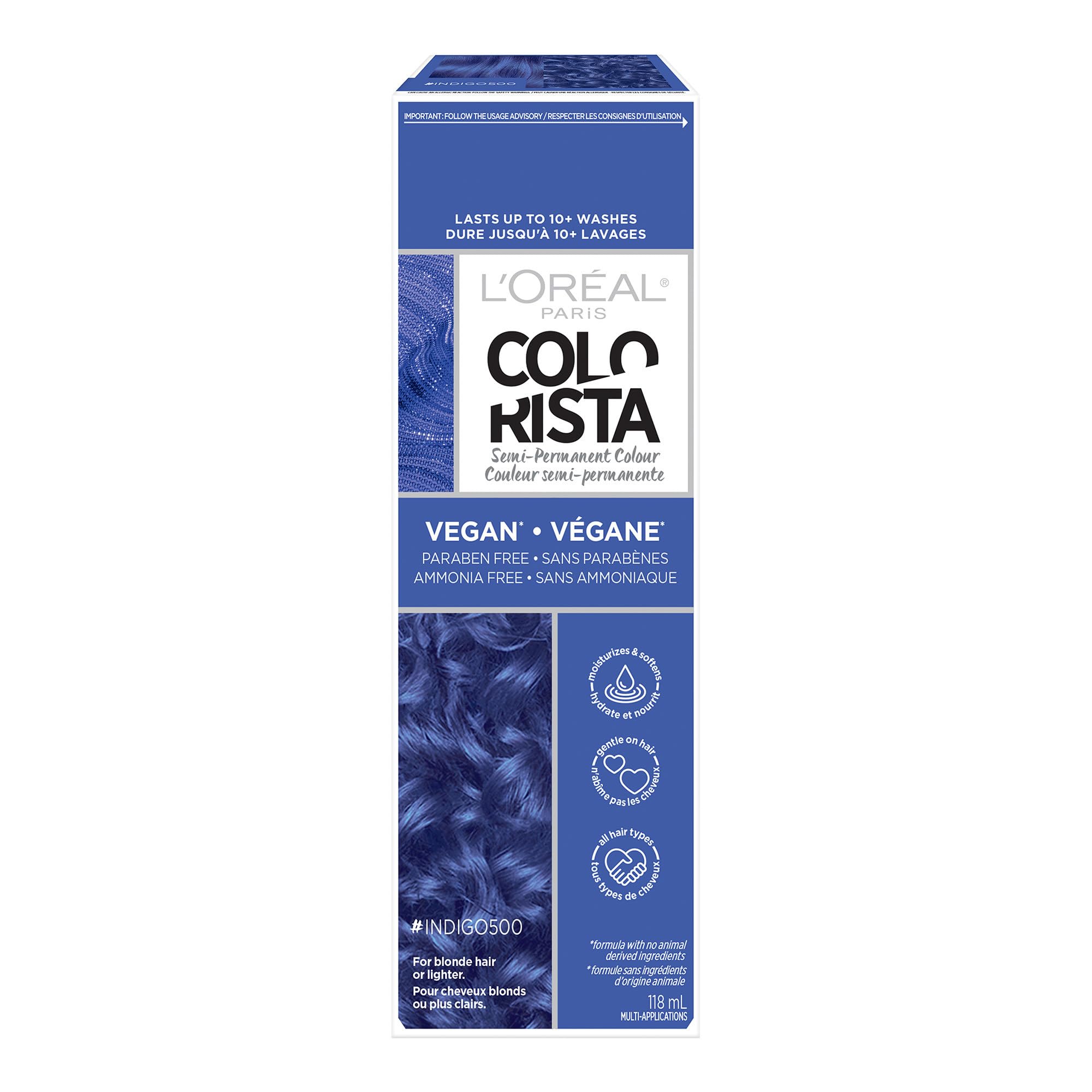 L'Oreal Paris Colorista Semi-Permanent Hair Color for Light Bleached or Blondes, Indigo