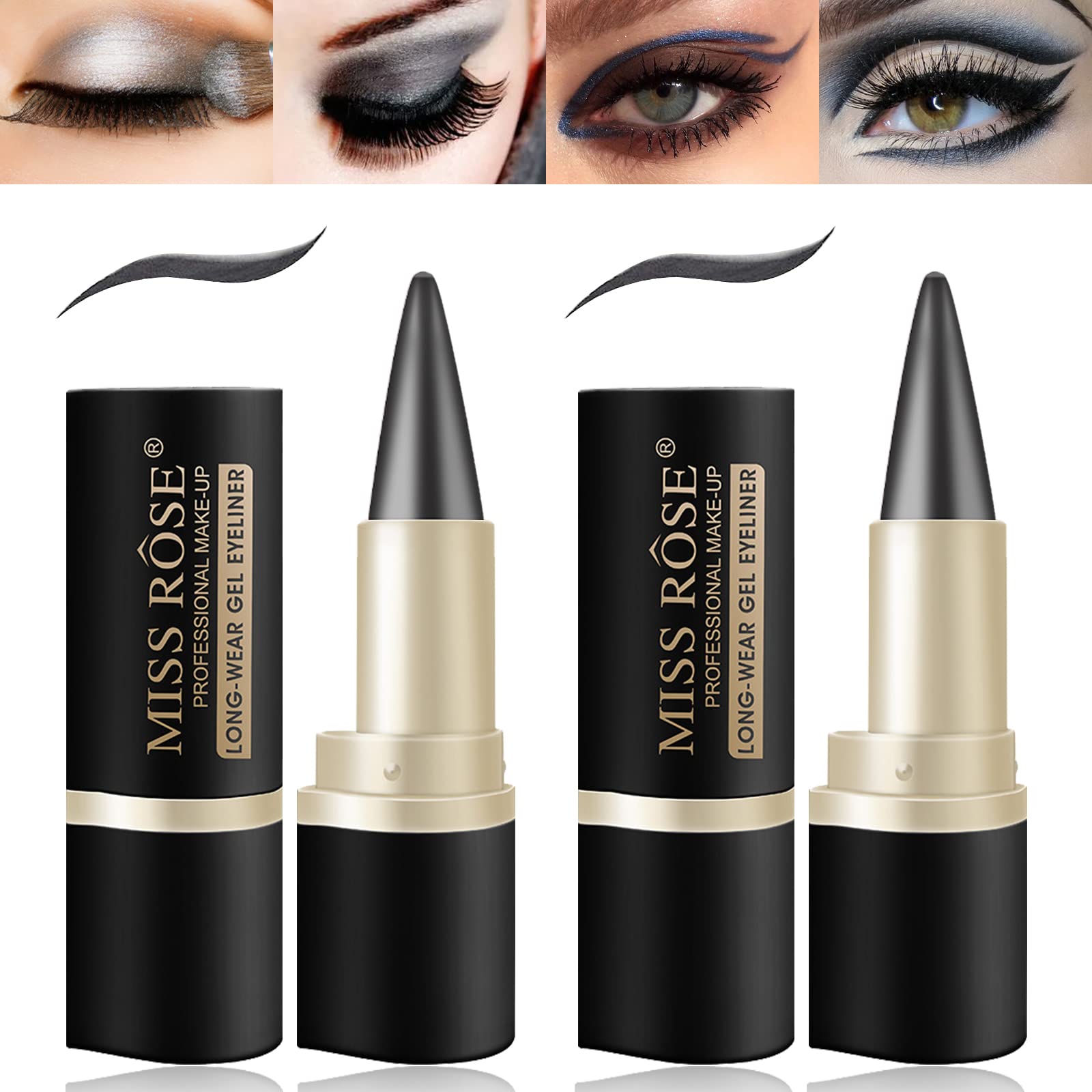 Lokfar 2 Pcs Gel Eyeliner Set, Cream Eyeliner Tool Smudge Proof And Waterproof Eyeliner Pencil Matte Eye-Liner Pencil Tattoo Eye